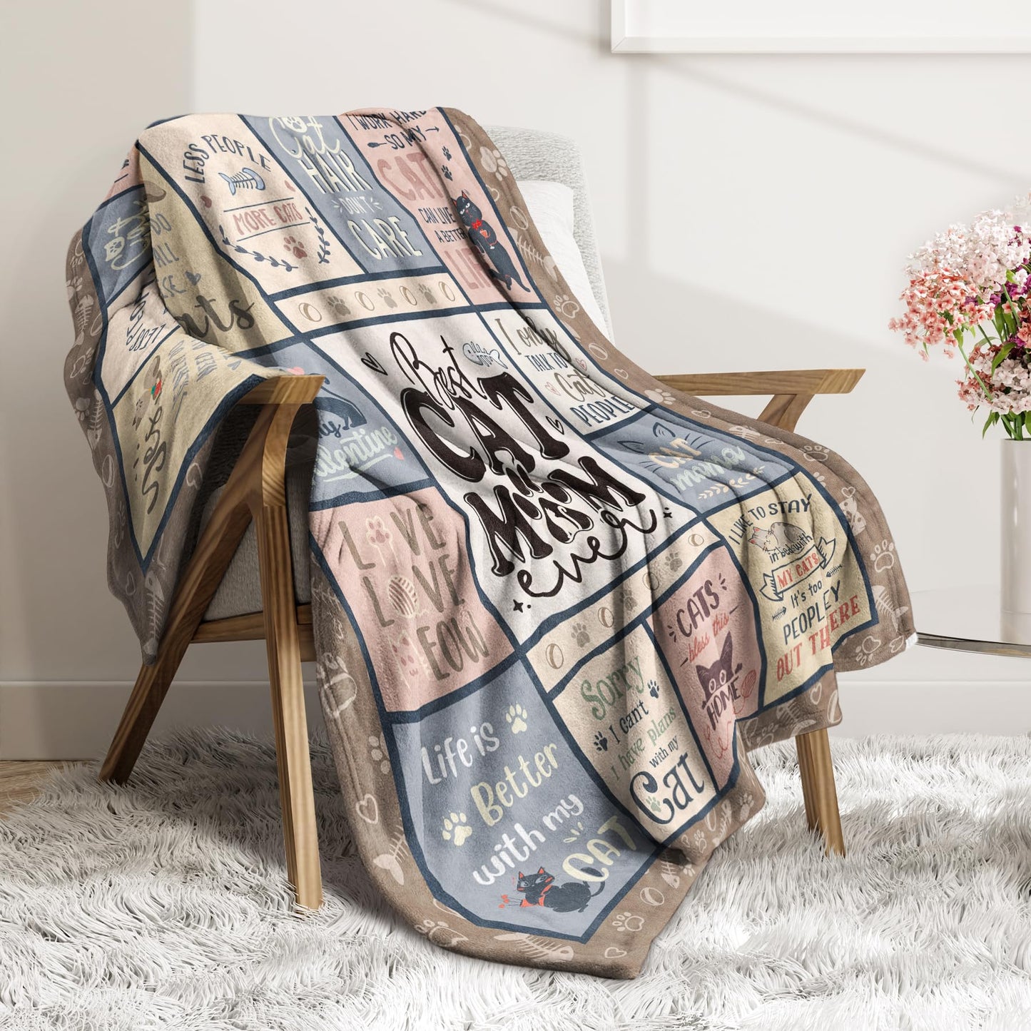 SteadStyle Cat Mom Gifts - Best Ever Blanket for Cat Lovers, Funny Cats Lady Presents for Women, Cozy Cats-Themed Gift for Birthday, Christmas, Mother’s Day 60'' x 50''