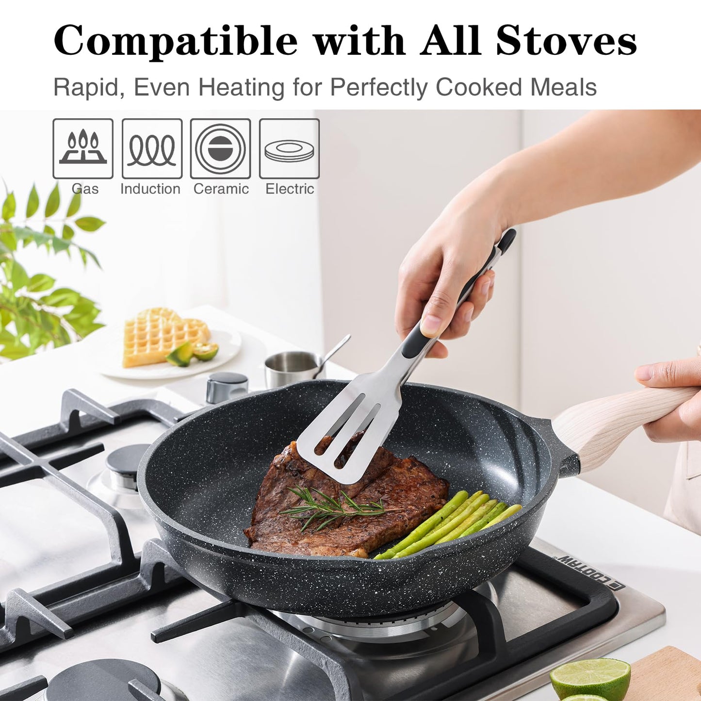 Kordisen Nonstick Frying Pan, 12.5 Inch Large Skillet, Granite Cooking Pan, Healthy and Non Toxic, Induction Compatible, PFOA Free