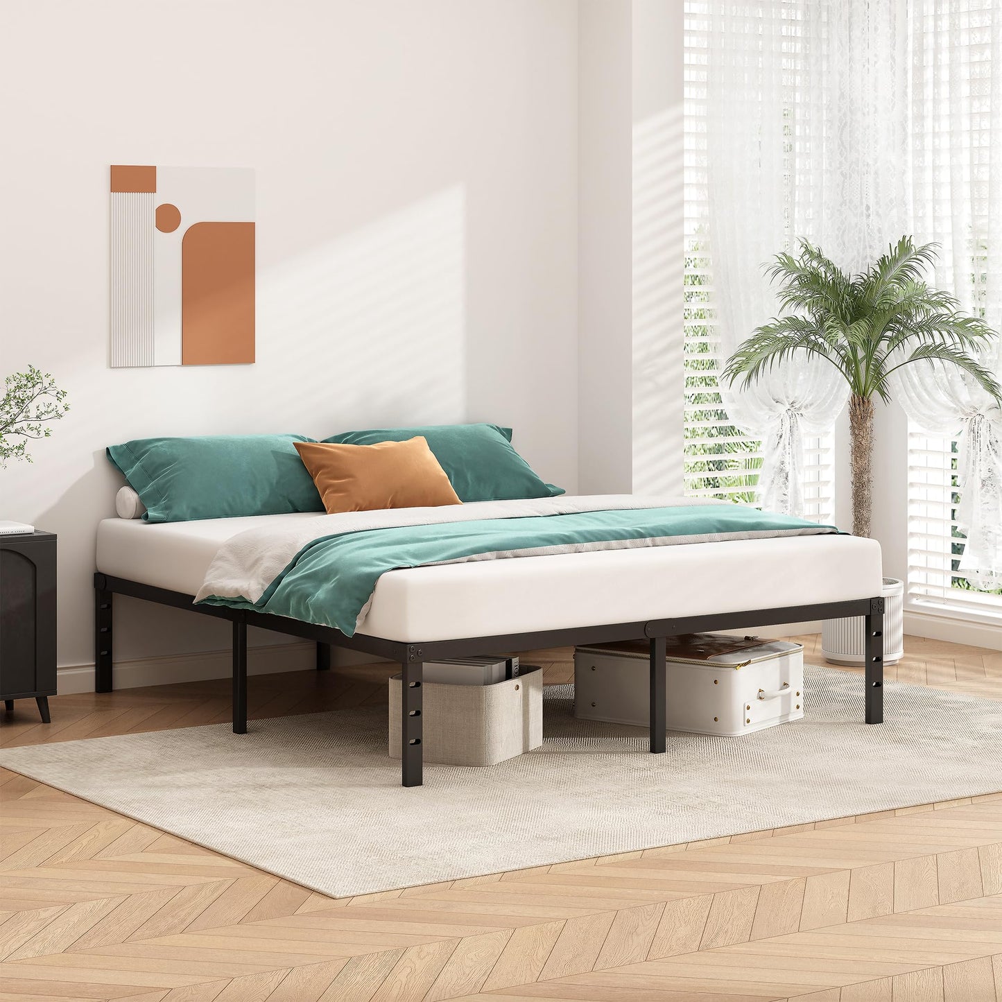 HLIPHA Metal Platform Bed Frame 18 Inch Tall,No Box Spring Needed,Queen Size Bed with Heavy Duty Strong Support Slats,Easy to Assemble,Black