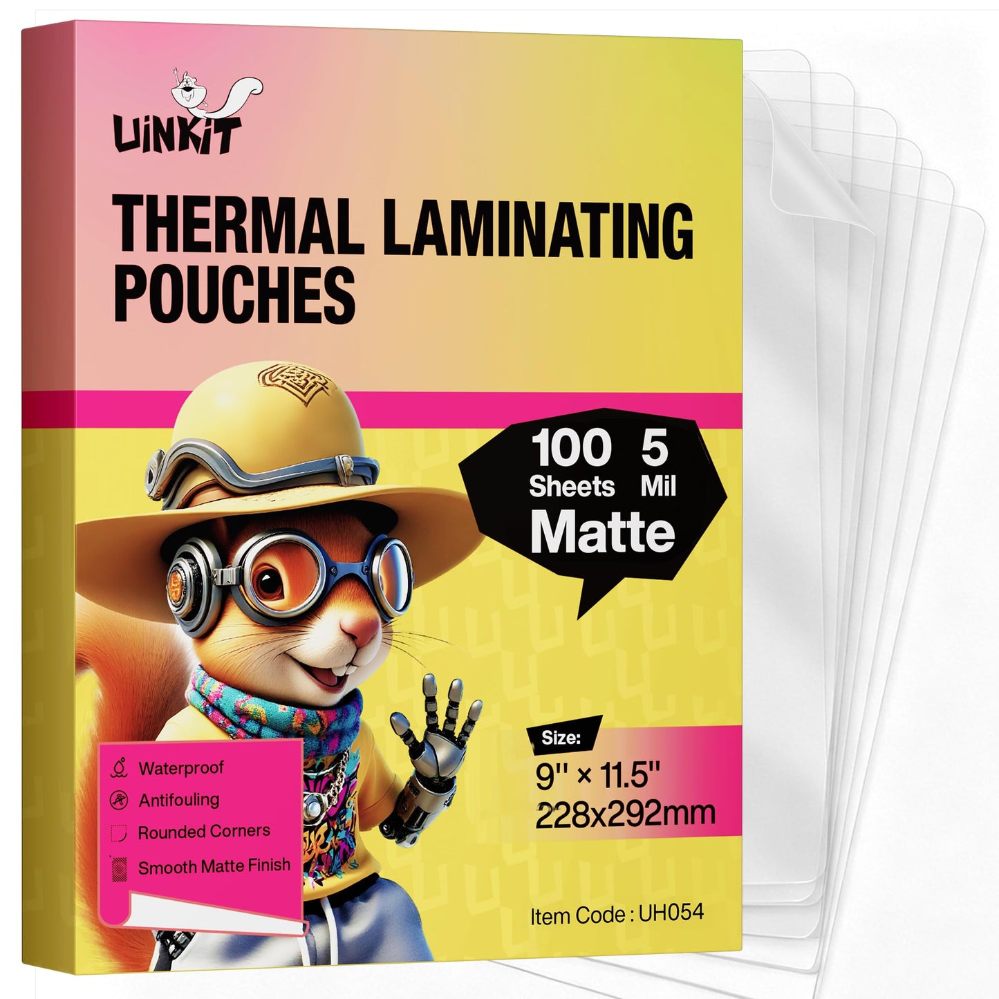 Uinkit Matte Thermal Laminating Pouches 9 x 11.5 Inches 5 Mil Thick Matte Finish 100 Sheets Large Package Fitted for Letter Size Laminating Sheets 8.5 x 11