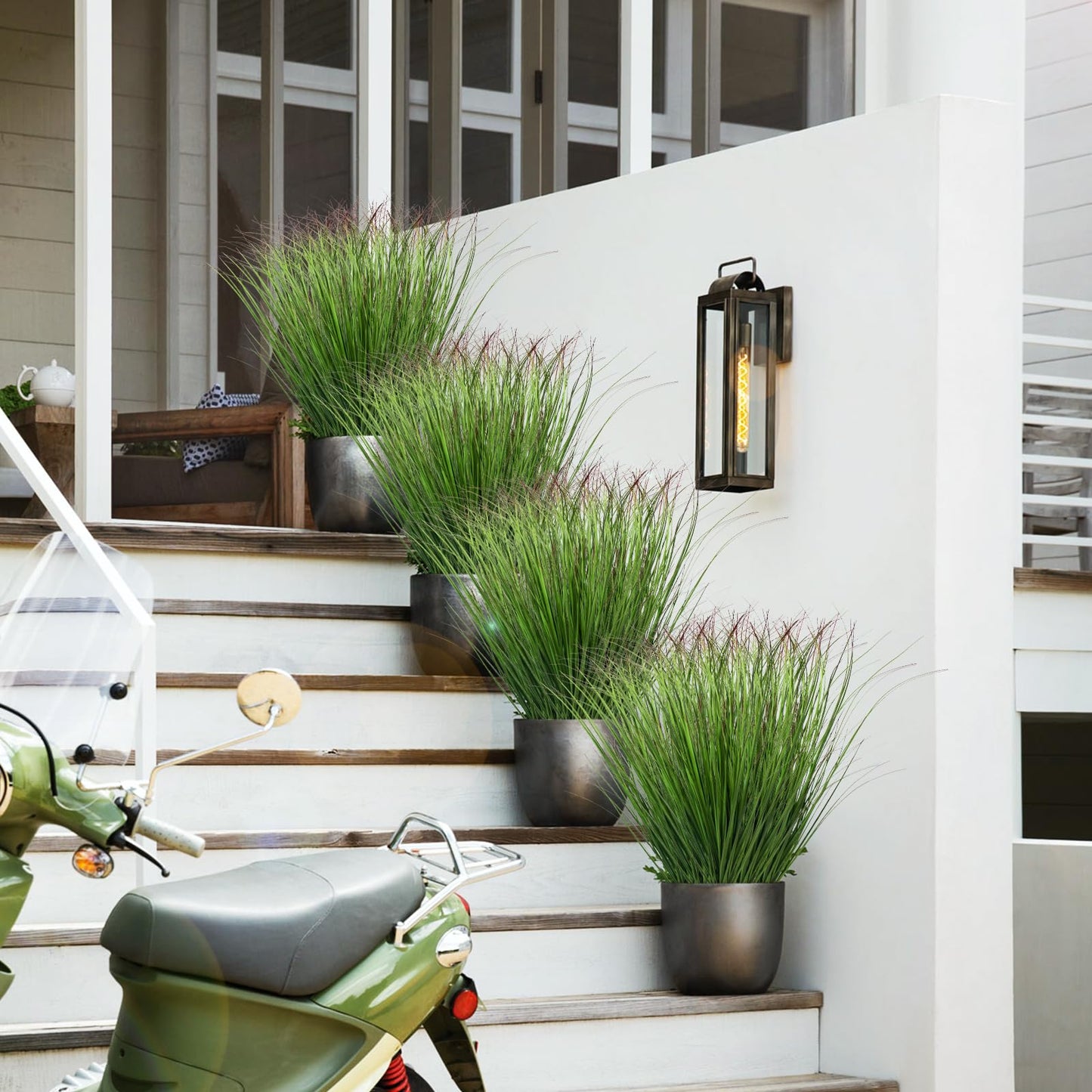 LUZOGA 24Pcs Artificial Grass Plants, Faux Shrubs Wheat Grass, Artificial Tall Grass Fake Plants for Outdoor Decor,Artificial Greenery Stems Weed for Room Indoor Home Decor（Green Red Tail）