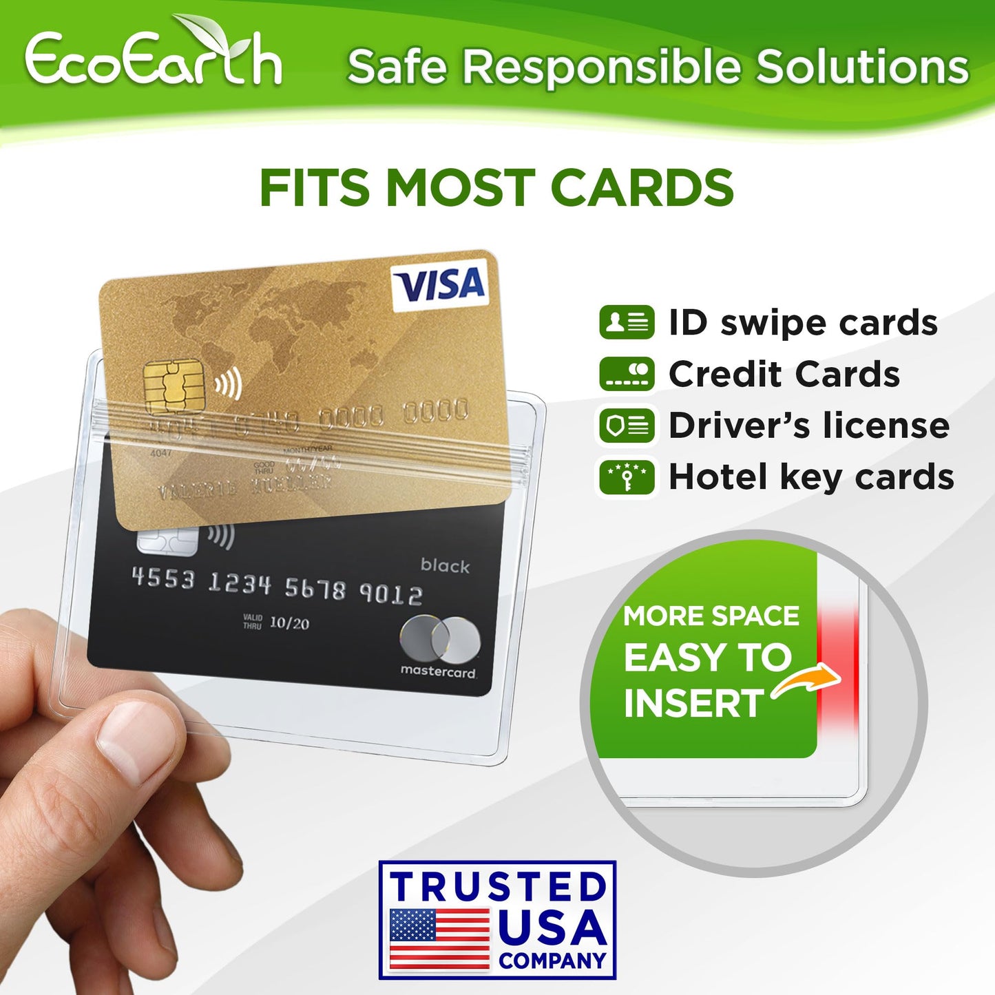 EcoEarth - Horizontal Card Protector w/Soft Edge - Sealable Fits 3.5x2.25 Inch Insert, Clear, 250 Pack - Waterproof ID Badge Holder - Plastic Name Tag Holder Bulk