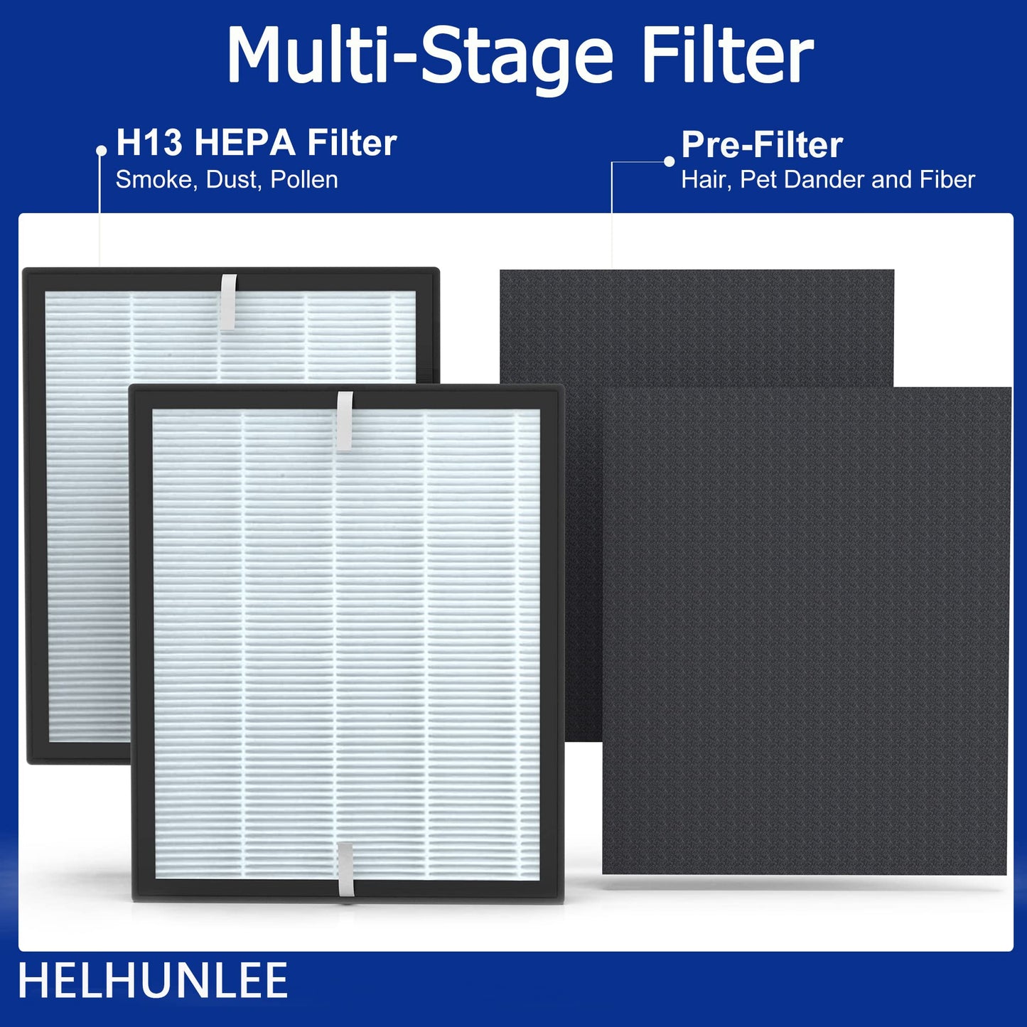 HELHUNLEE 2 Pack Aerio-300 Replacement Filter Compatible with Zigma Aerio-300 Air Purifier, 2 High-Efficiency Filters + 4 Carbon Pre-Filters