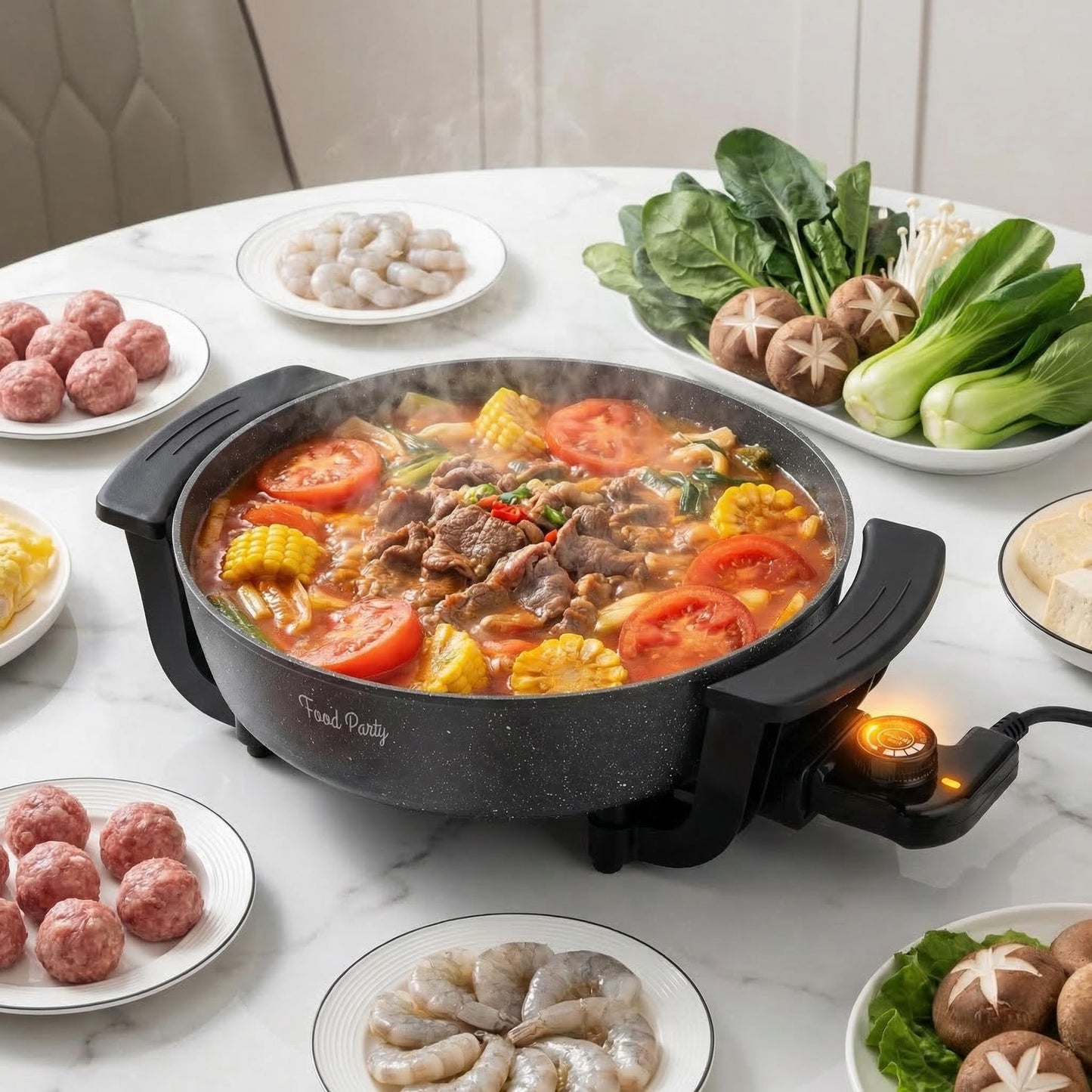 Food Party Hot Pot Electric Skillet 2 in 1 Hotpot Pot Electric Pot for Cooking 6L 110V 1100W Non-Stick PFOA FREE Shabu Shabu Pot