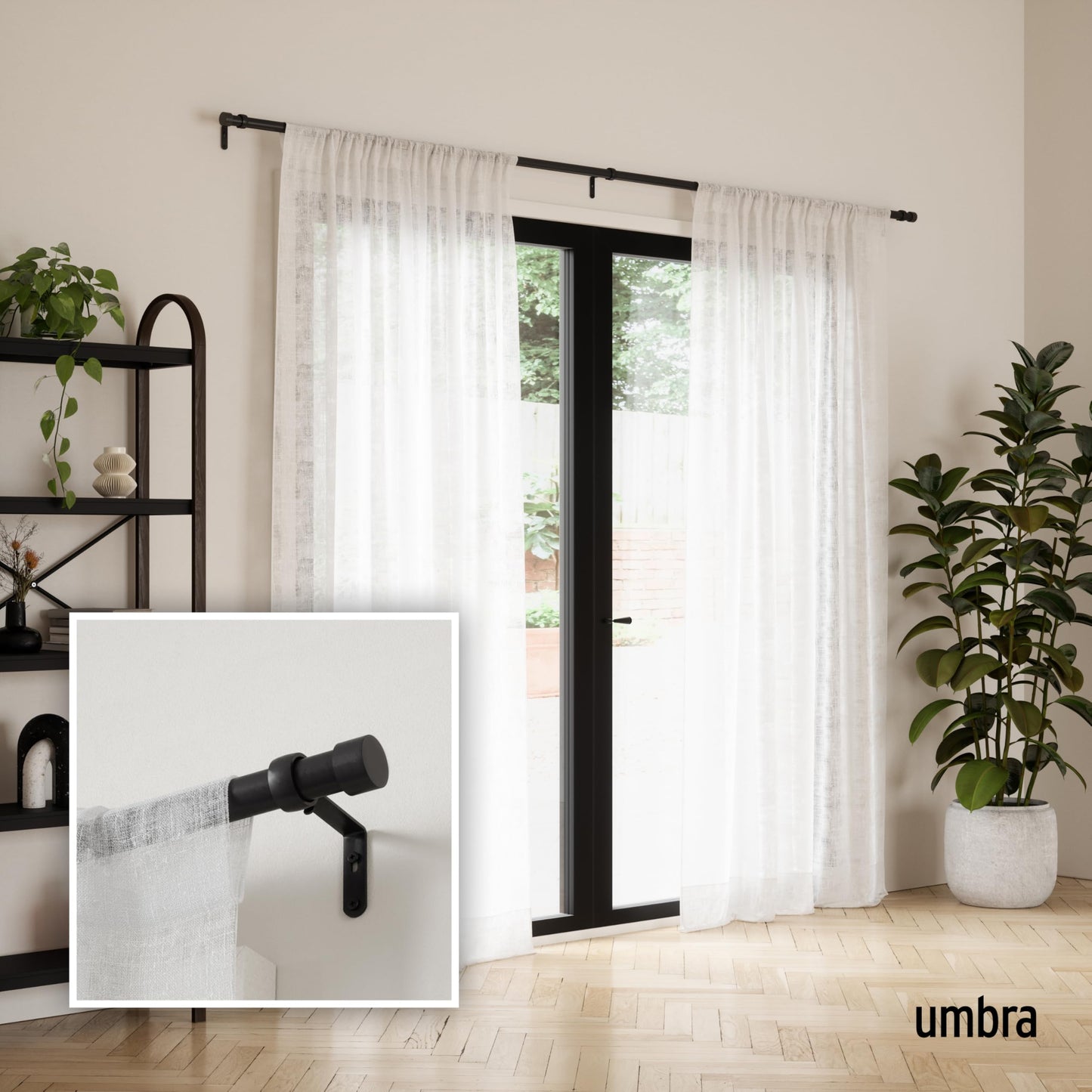 Umbra Cappa Curtain Rod, Includes 2 Matching Finials, Brackets & Hardware, 16 to 120-Inches, Black