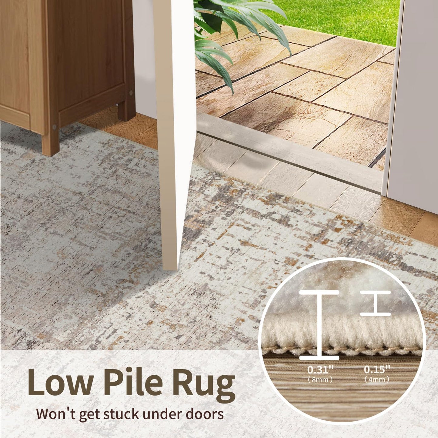 Rugxara 6x9 Washable Area Rug for Living Room, Modern Abstract Large Boho Rugs for Office, Dining Room, Kids Room, Farmhouse, Durable Low Pile Non Slip Carpet for High Traffic Areas, Beige Grey