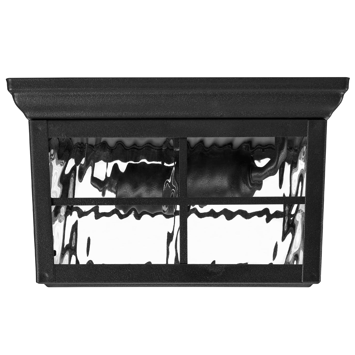 Maxxima Outdoor Flush Mount Ceiling Light Fixture, Black w/Water Glass, 2-Light Square Farmhouse Porch or Patio Light, Close to Ceiling Entryway Outdoor Light, Bulbs Not Included