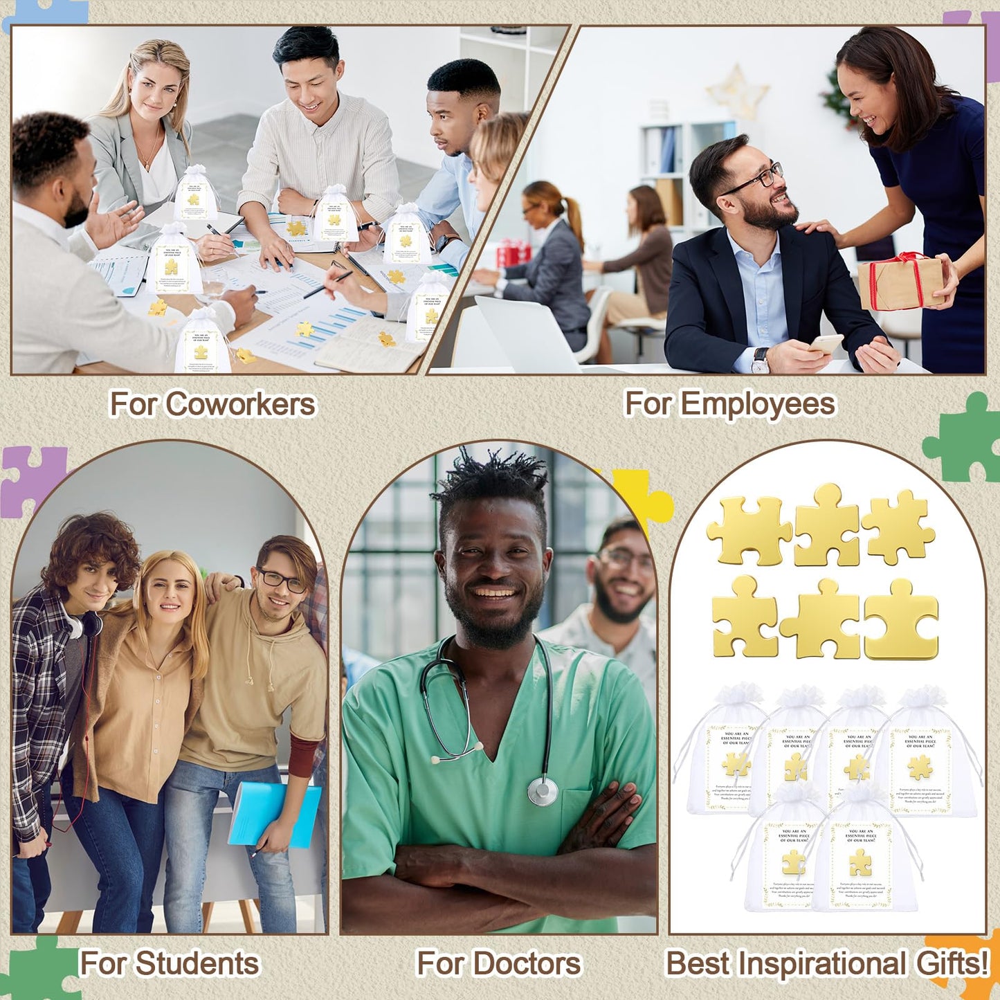 100 Sets Employee Appreciation Gift Bulk Puzzle Piece Lapel Pins Thank You Cards and Bags for Team Appreciation Building Recognition Soccer Baseball Team Gift for Employee Office Staff Coworkers