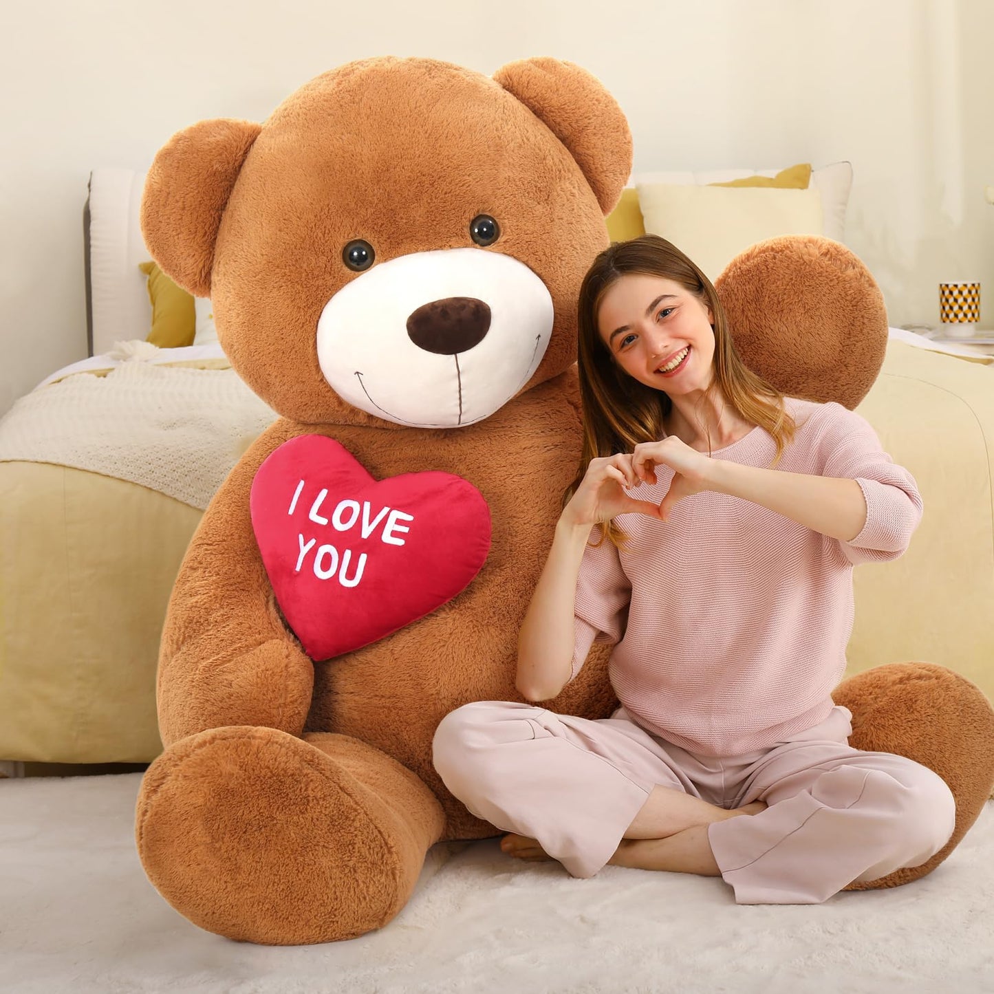 MaoGoLan Giant Teddy Bear 5 Feet- I Love You Red Heart Big Dark Brown 5ft Teddy Bear Stuffed Animal - Huge Valentines Teddy Bear for Girlfriend,Boyfriend,Wife,Lover - Anniversary, Birthday