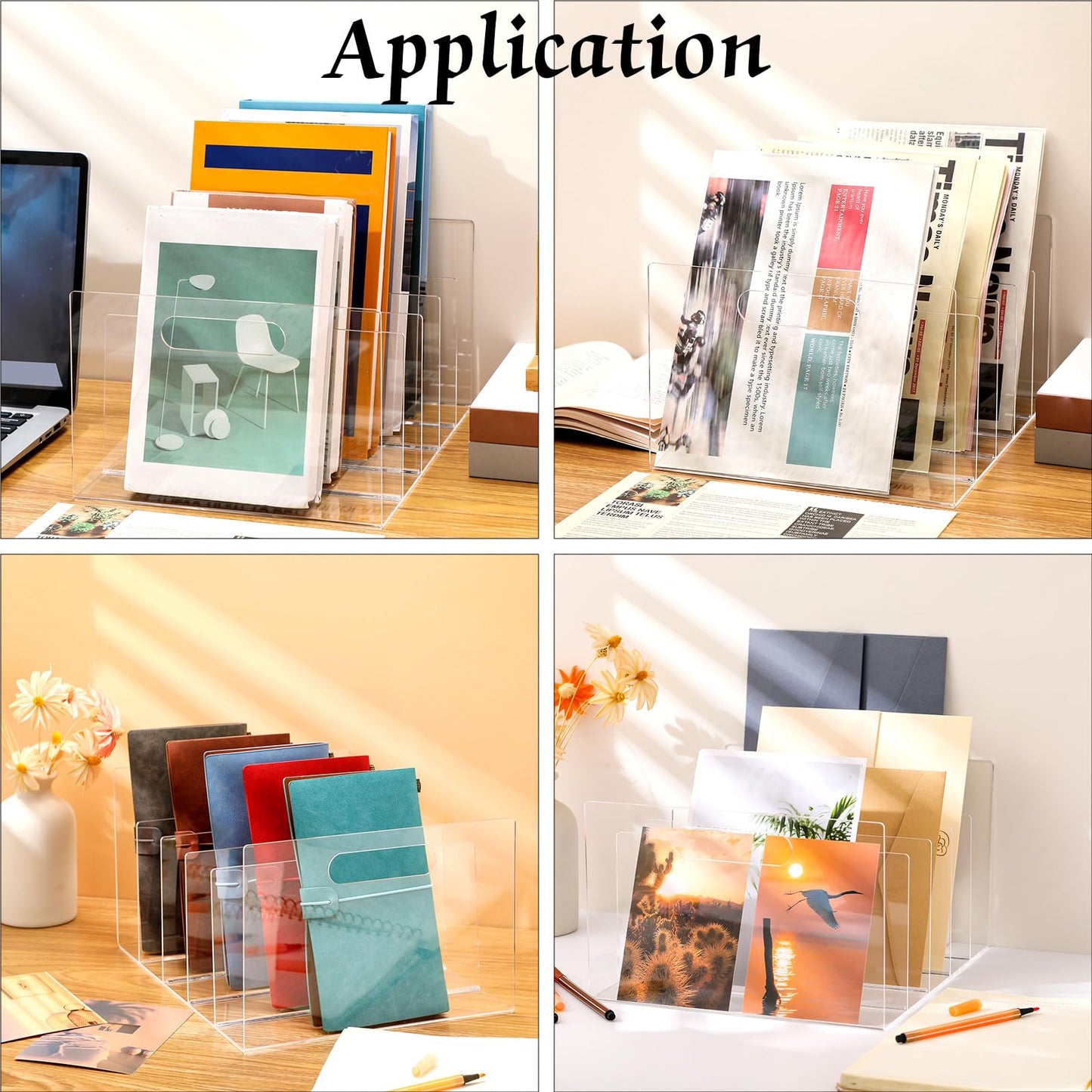 Affrolling 2 Pcs Acrylic File Organizer 5 Slots Clear Desktop File Collator Sturdy Acrylic File Folder Holder for Mail Letter Paper Document Office Home