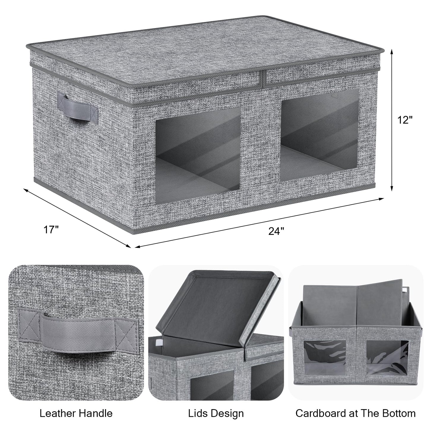 Univivi Large Foldable Fabric Storage Bins with lids [2-Pack] Collapsible Closet Storage Box for Clothes, Closet Organizer with Handles, Storage Cube Basket for Home, Bedroom (Grey, 24" x17" x 12")