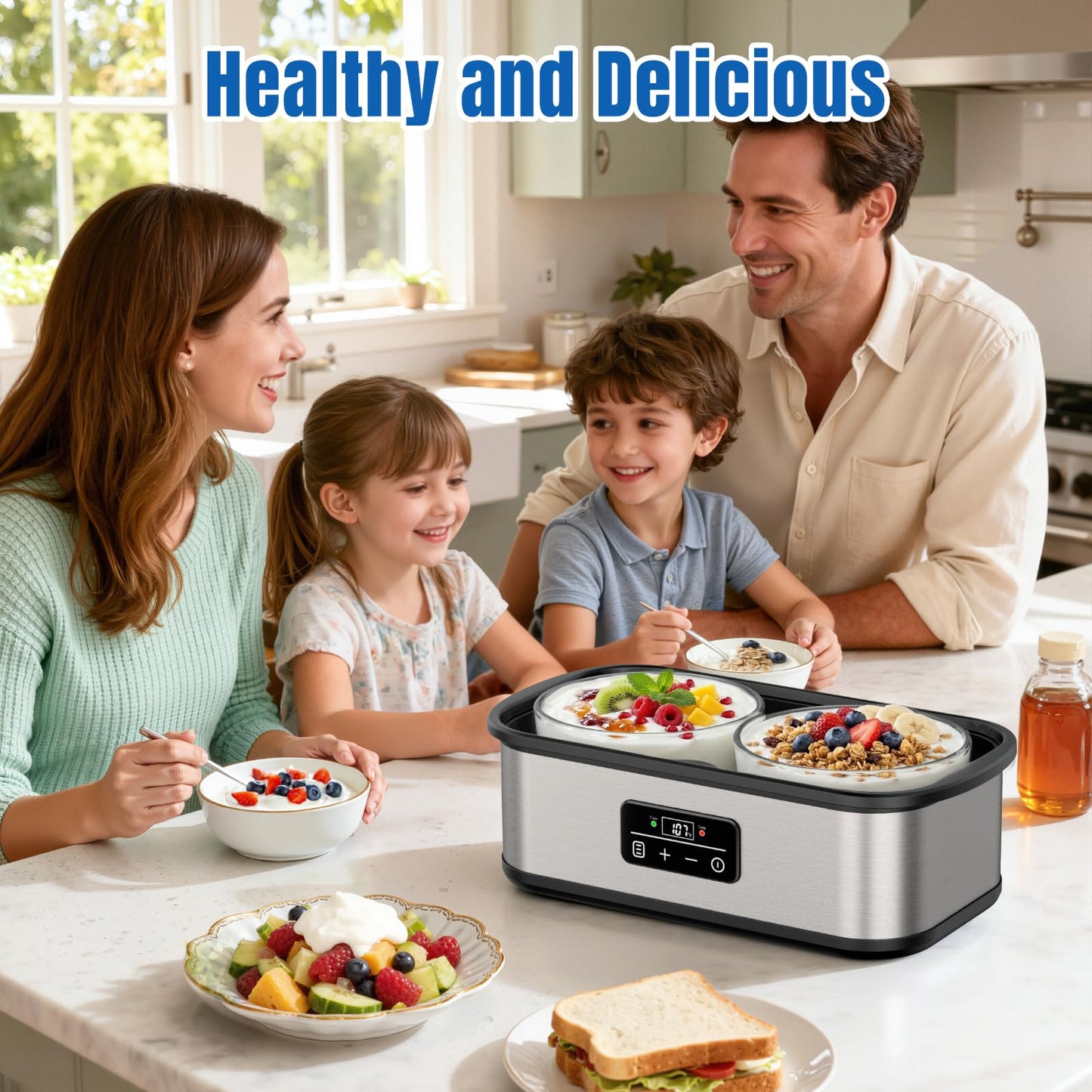 Yogurt Maker with 8 Glass Jars, Yogurt Maker Machine with Adjustable 1-48H Time & Temp Control, Make Healthy Yogurt with Full Probiotics