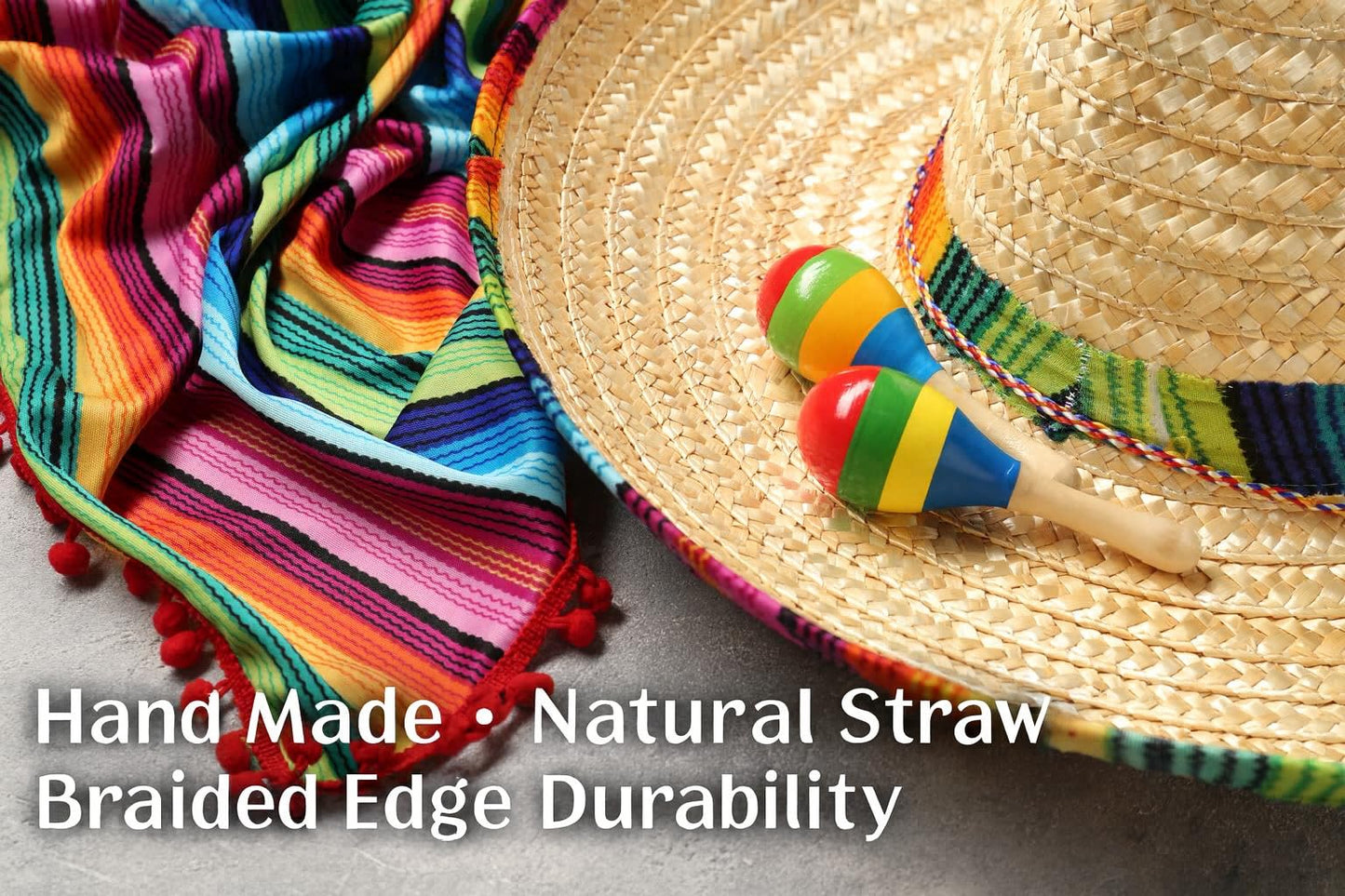 GiftExpress Straw Sombrero Hat 19" Wide, Adult Unisex Mexican-Style Fiesta Hat with Serape Band & Adjustable Chin Strap for Cinco de Mayo, Halloween & Party Costumes