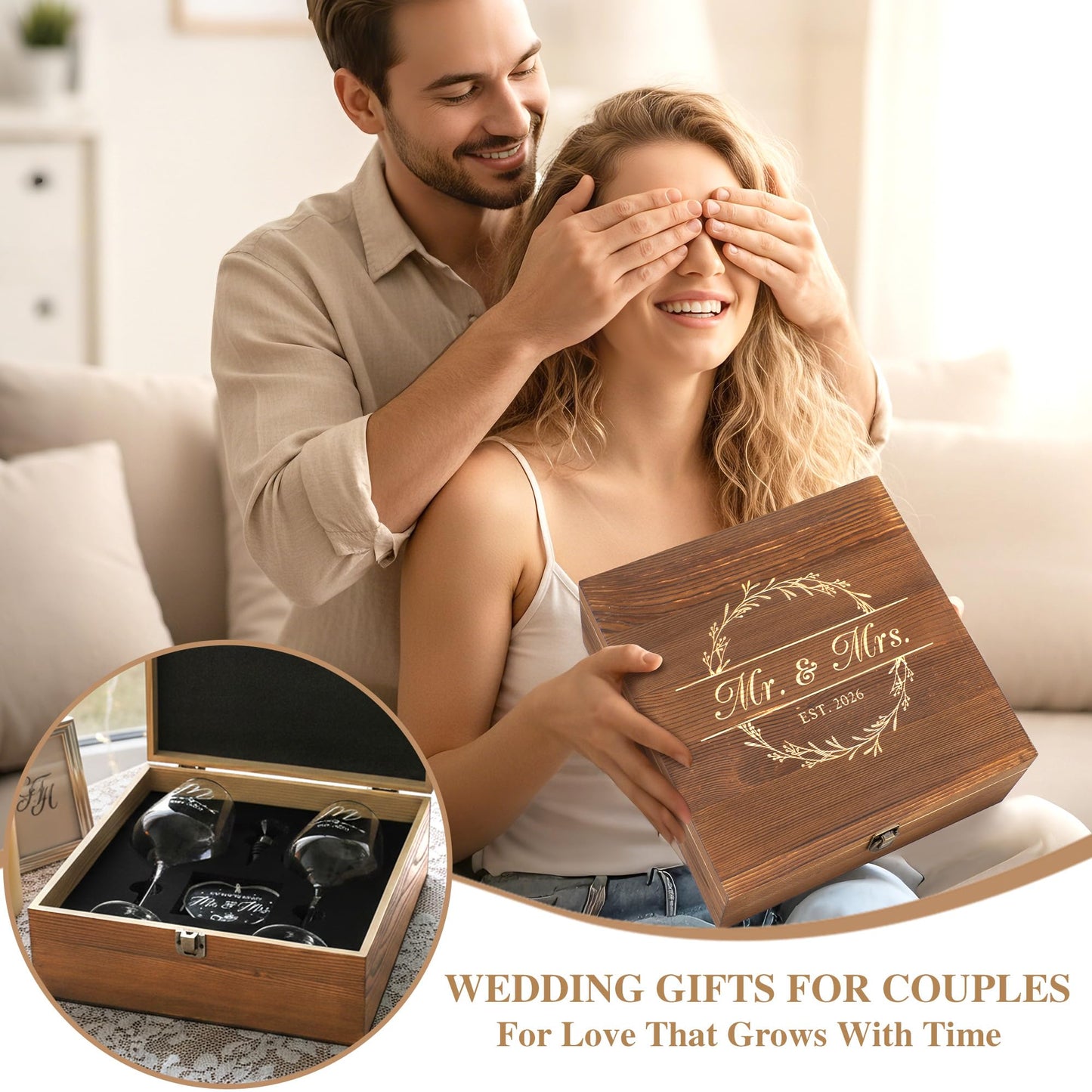 Verouis Wedding Gifts for Couples 2026 Mr and Mrs Engraved Wine Glasses Engagement Gift for Newlywed Bachelorette Bridal Shower Gifts for Bride and Groom Present for Bride To Be His and Hers