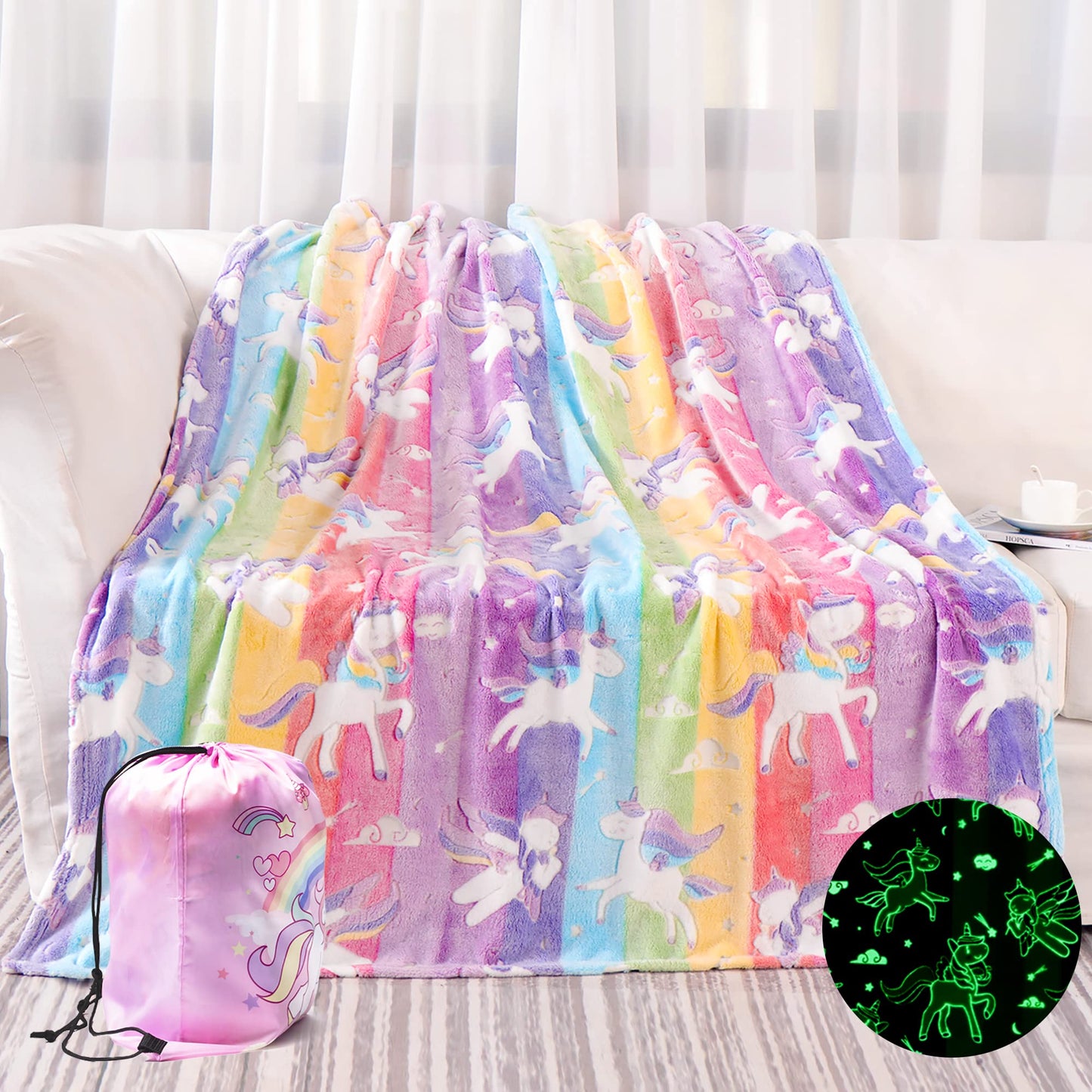 LIFEYJ Glow in The Dark Blanket Unicorns Gifts for Girls, Soft Blanket 3 4 5 6 7 8 9 10 Year Old Girl Gifts, Toddler Girls Toys Age 6-8, Easter Gifts for Kids Birthday Gifts Presents, 50"x60"