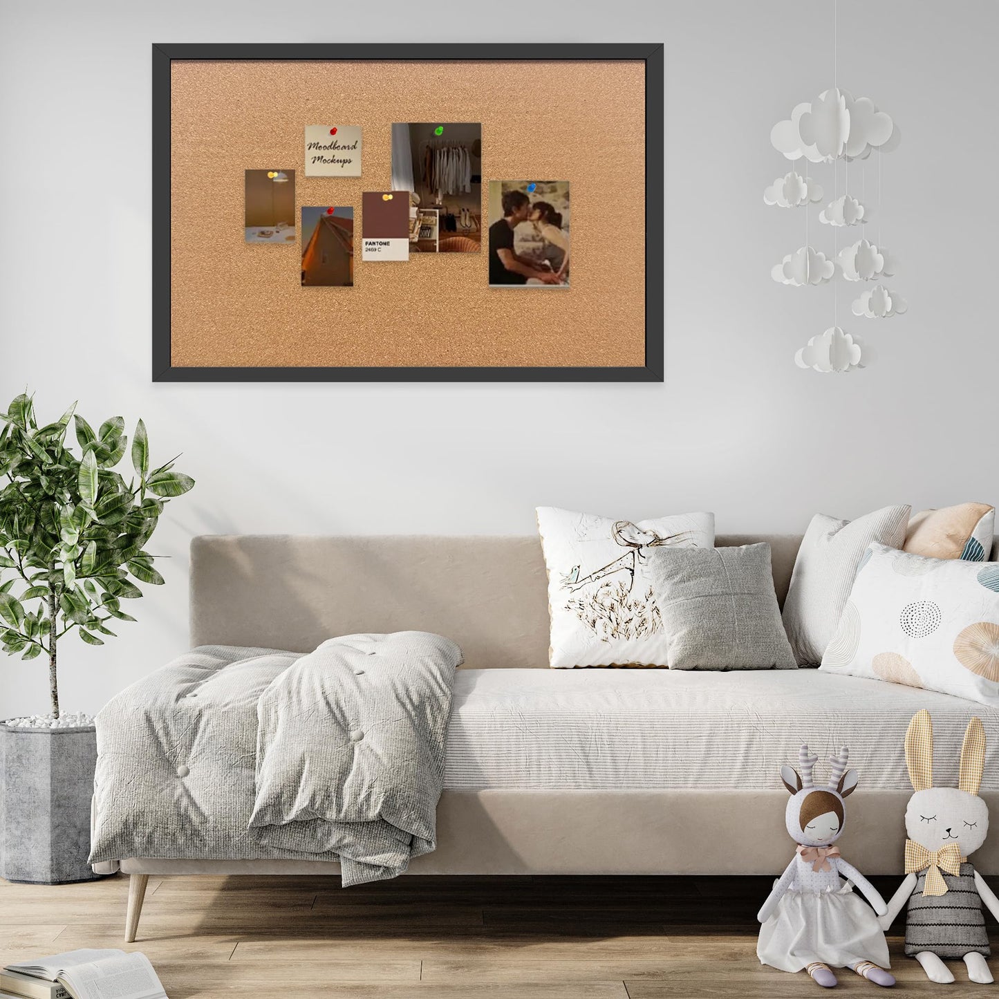 Yunihome Cork Bulletin Board, 36x24 Inches Hanging Cork Board Wooden Framed with Pins for Wall, Dorm Room, Office, Home Decor – Natural Cork & Black Frame