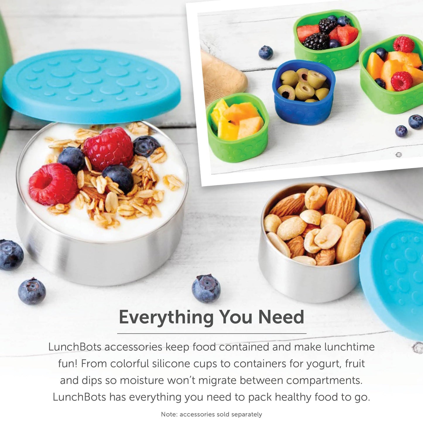 LunchBots Large Cinco Stainless Steel Lunch Container - Five Section Design Holds a Variety of Foods - Metal Bento Box - Dishwasher Safe - Stainless Lid - Blue Dots