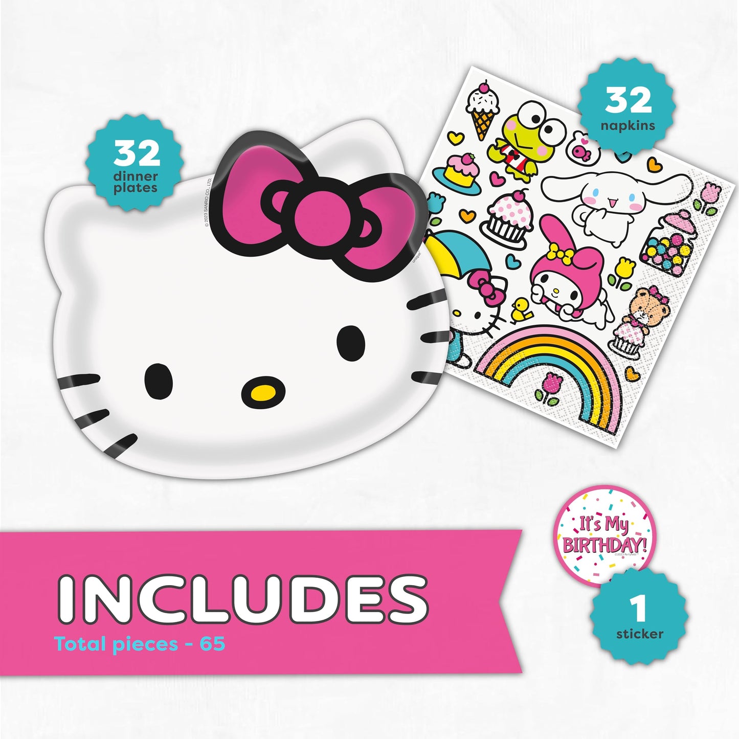 Hello Kitty Birthday Decorations & Party Supplies | Serves 32 | Hello Kitty Plates and Napkins, Sticker | Officially Licensed