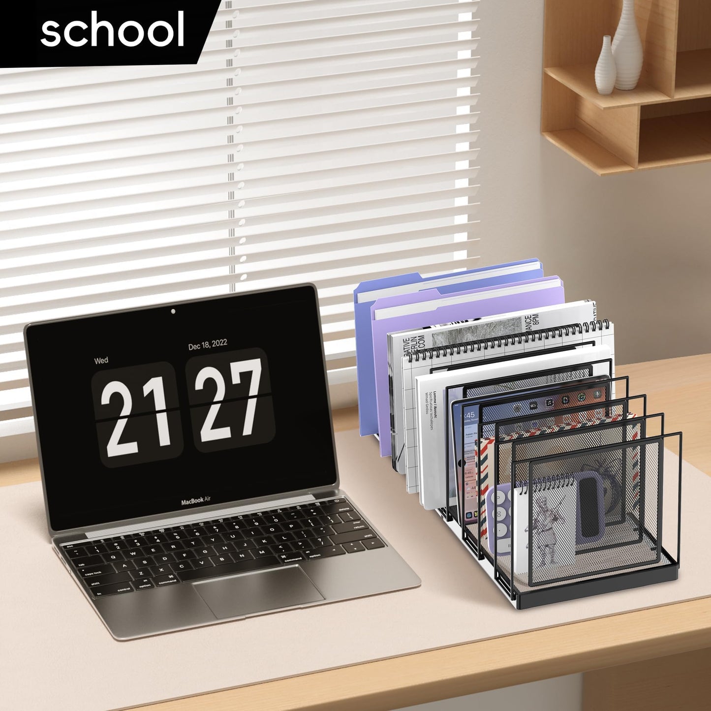 JMHUD 9-Section Desk File Organizer, Vertical File Holder, Mesh Desktop File Folder Metal File Organizer Stand for Office Home Classroom, Black, 2 Pack