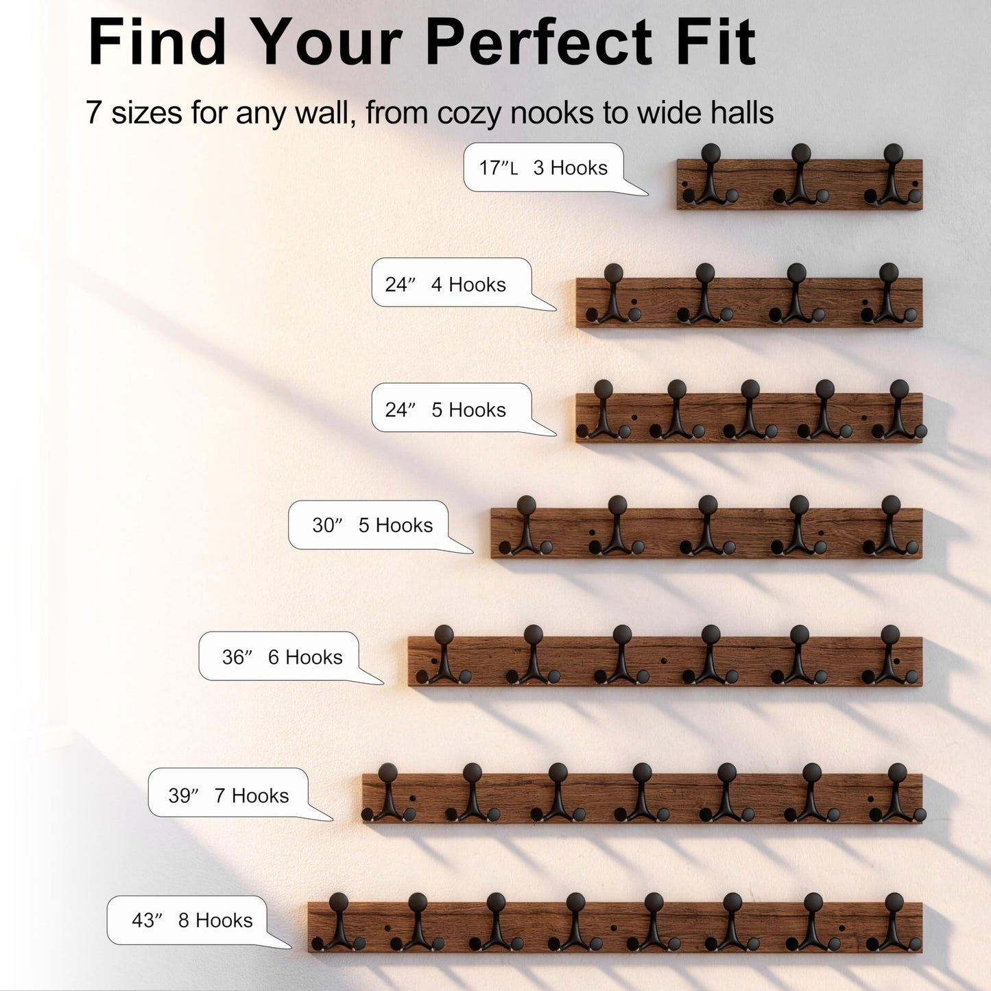 SKOLOO 24-Inch Wood Coat Rack Wall Mount with 5 Triple Hooks - Ideal for Family Entrances, Classrooms, and Pet Supplies Storage - Perfect Coat Hooks for Wall,Charred Golden Brown