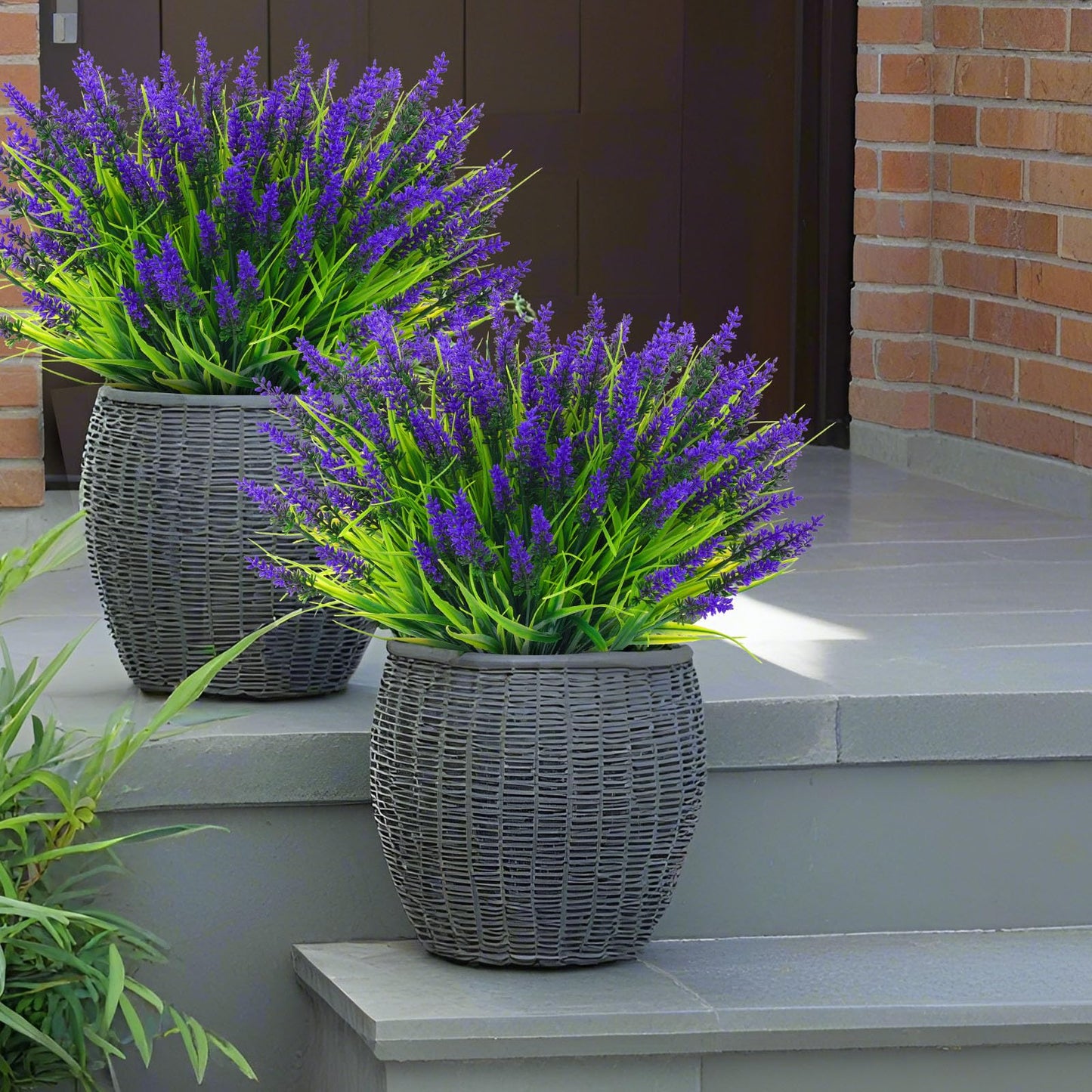 Rowfad 44 Pcs Artificial Outdoor Flowers Lavender Fake Greenery Plants UV Resistant Grass with Purple Flowers for Pot Decor for Window Garden Patio Hanging Planter Pathway Front Porch (44, Purple)