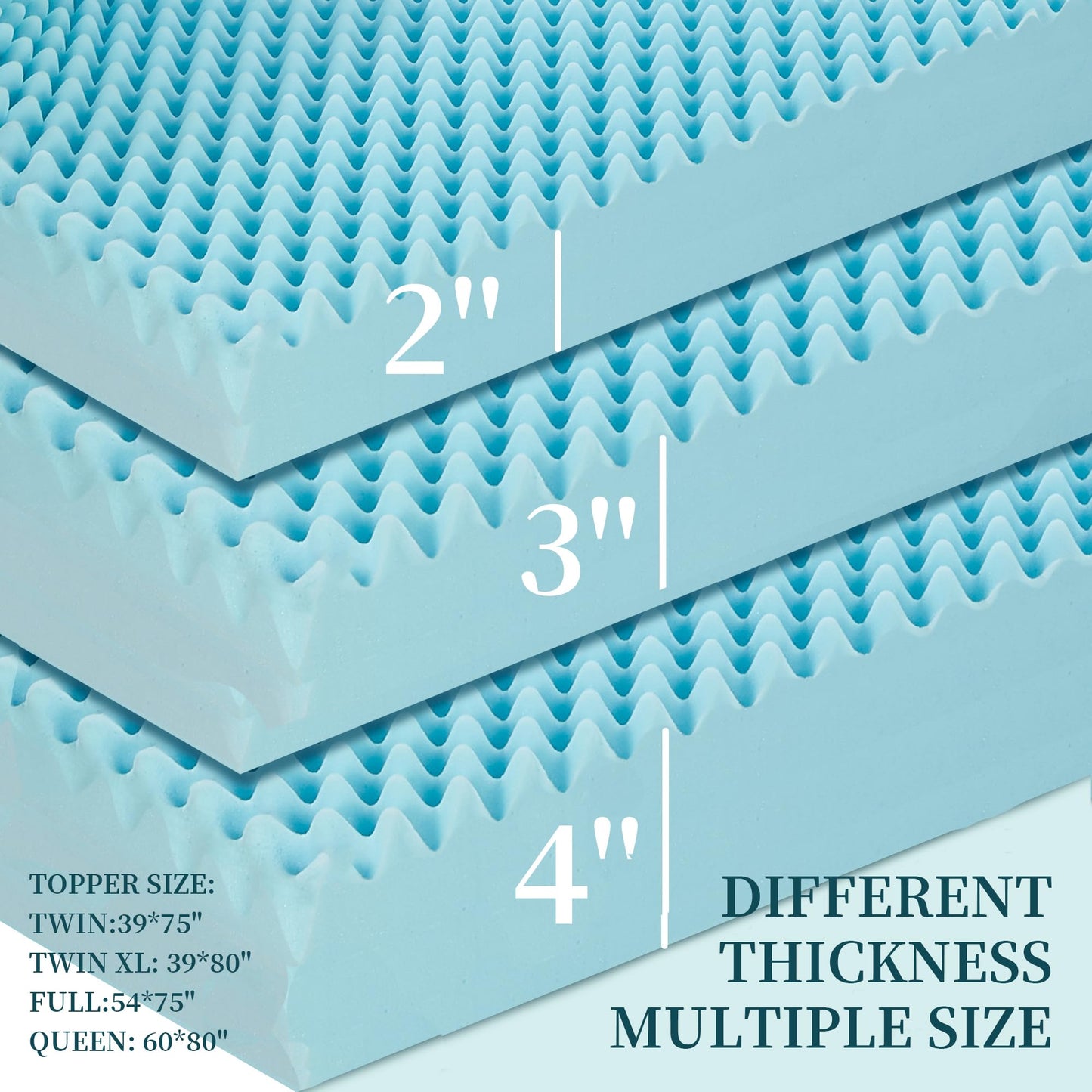 Zyerch 2 Inch Mattress Topper, Twin Size Memory Foam Mattress Topper with Cooling Gel Egg Crate Mattresses Top, Plush Feel, Breathable, Pressure Relief for Bedroom,Twin