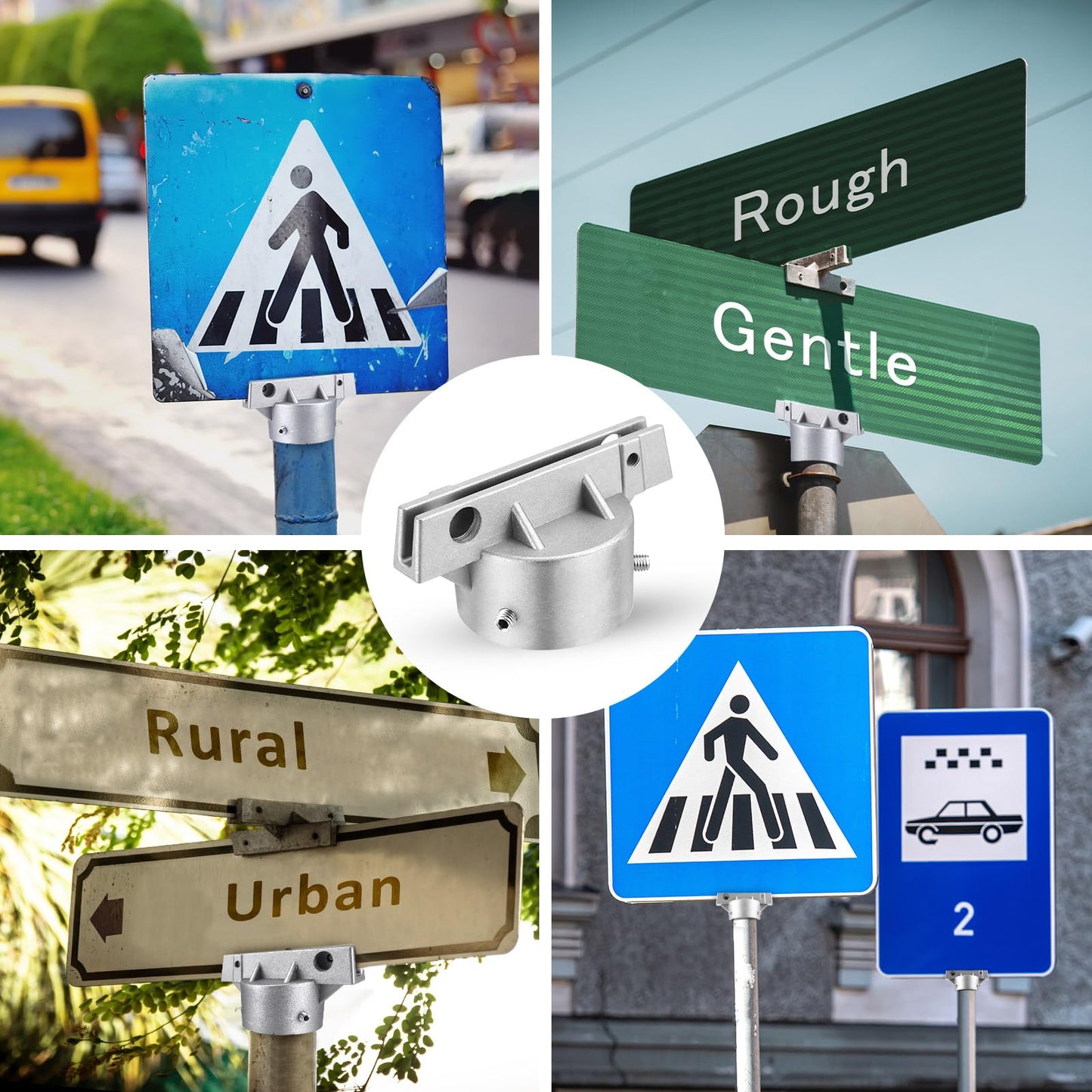 Hicarer 4 Pcs Street Name Sign Bracket for 2 3/8" Pole 5.5" Wide (3/16" Slot) Heavy Duty Street Name Sign Holder Round Aluminum Pole Bracket