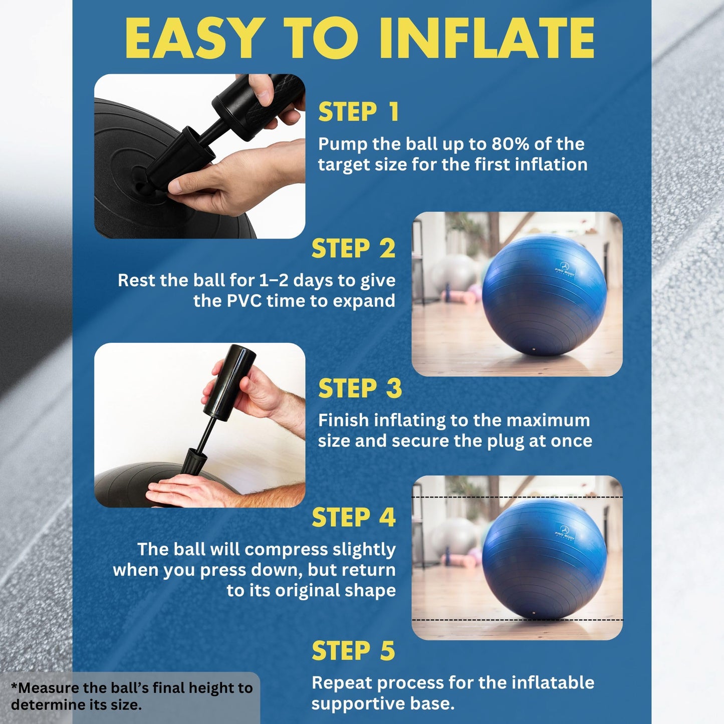 ProBody Pilates Yoga Ball Chair, Exercise Ball Chair with Base or Stand for Home Office Desk Sitting or Workout, Balance & Stability Ball Seat, Large Gym Ball for Back (Blue with Bands)