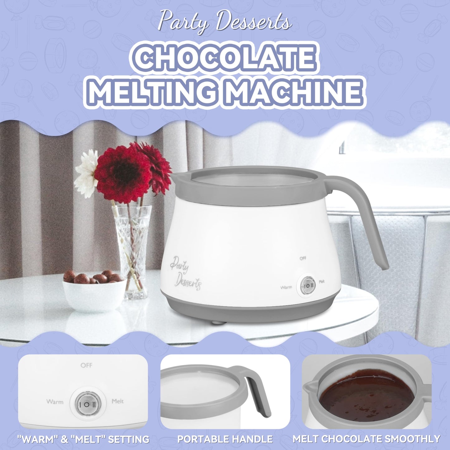 Party Desserts Candy and Chocolate Melting Pot, Mini Electric Fondue Pot, Melts Candy Chocolate in a Couple of Minutes, Ideal for Cake Pops Cookies Cakes, 1 Cups, Single Pot, Gray