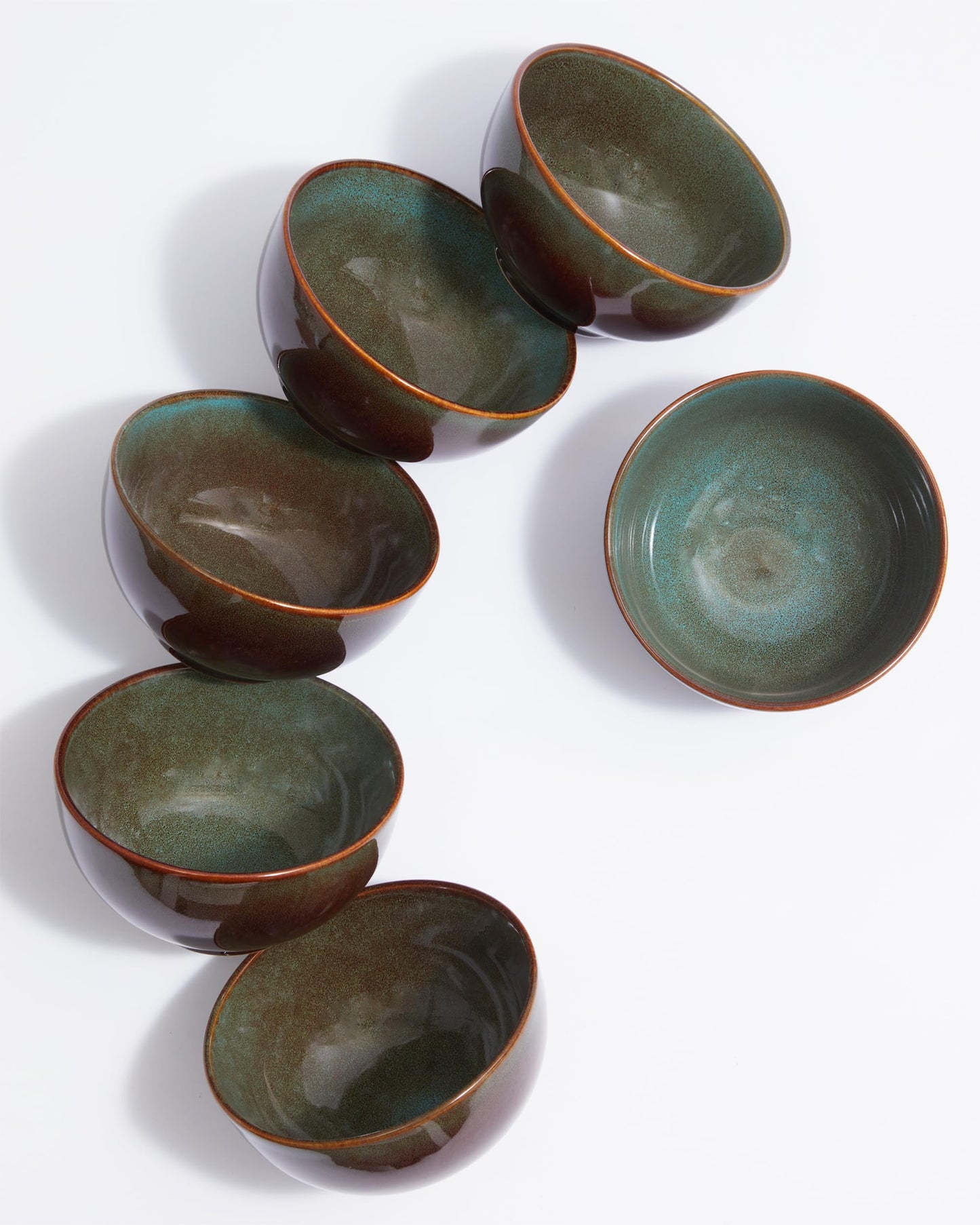 Pokini Stoneware Cereal Bowls Set of 6, 22 Oz Soup Bowls Set for Cereal Soup Snacks, Modern Kitchen Bowls for Meal, Dishwasher & Microwave Safe-Brown and Green
