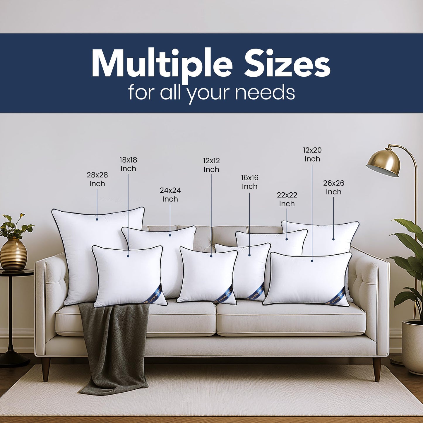 Utopia Bedding Throw Pillow Inserts (Pack of 4, White), 22 x 22 Inches Decorative Indoor Pillows for Sofa, Bed, Couch, Cushion Sham Stuffer