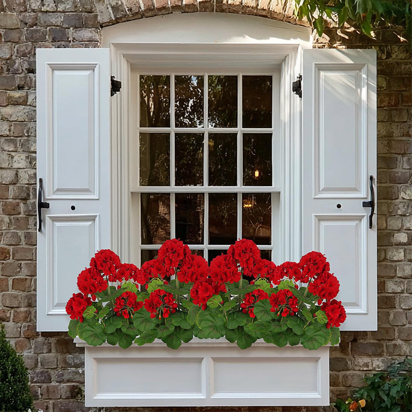 FOREST PRINCE 2 PCS 18" Artificial Geraniums for Outdoors, UV Resistant Red Silk Flowers for Window Box Porch Patio Garden Decor, Waterproof Ruby Red