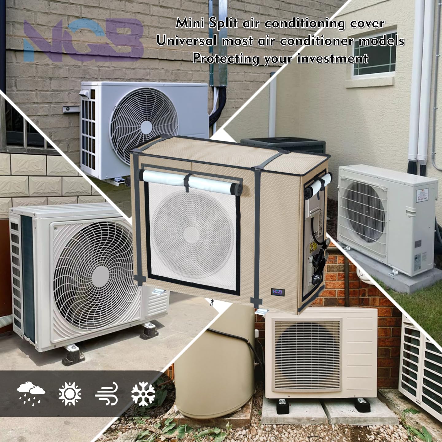 NGB Mini Split Cover for Air Conditioner Outdoor Unit,38.2 "L x17 "W x32.7"H for Ductless Air Conditioning Protected Operation Universal for Mini Split Condenser HVAC Units All Seasons.