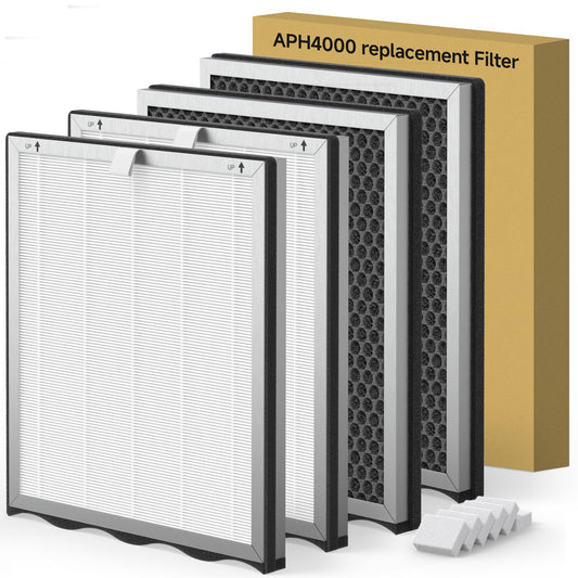 4 Packs Upgraded APH4000 Replacement Filter Compatible with KNKA APH4000 Air Purifier, 2-in-1 H13 True HEPA and Activated Carbon Filter with Extra 6 Aroma Pads