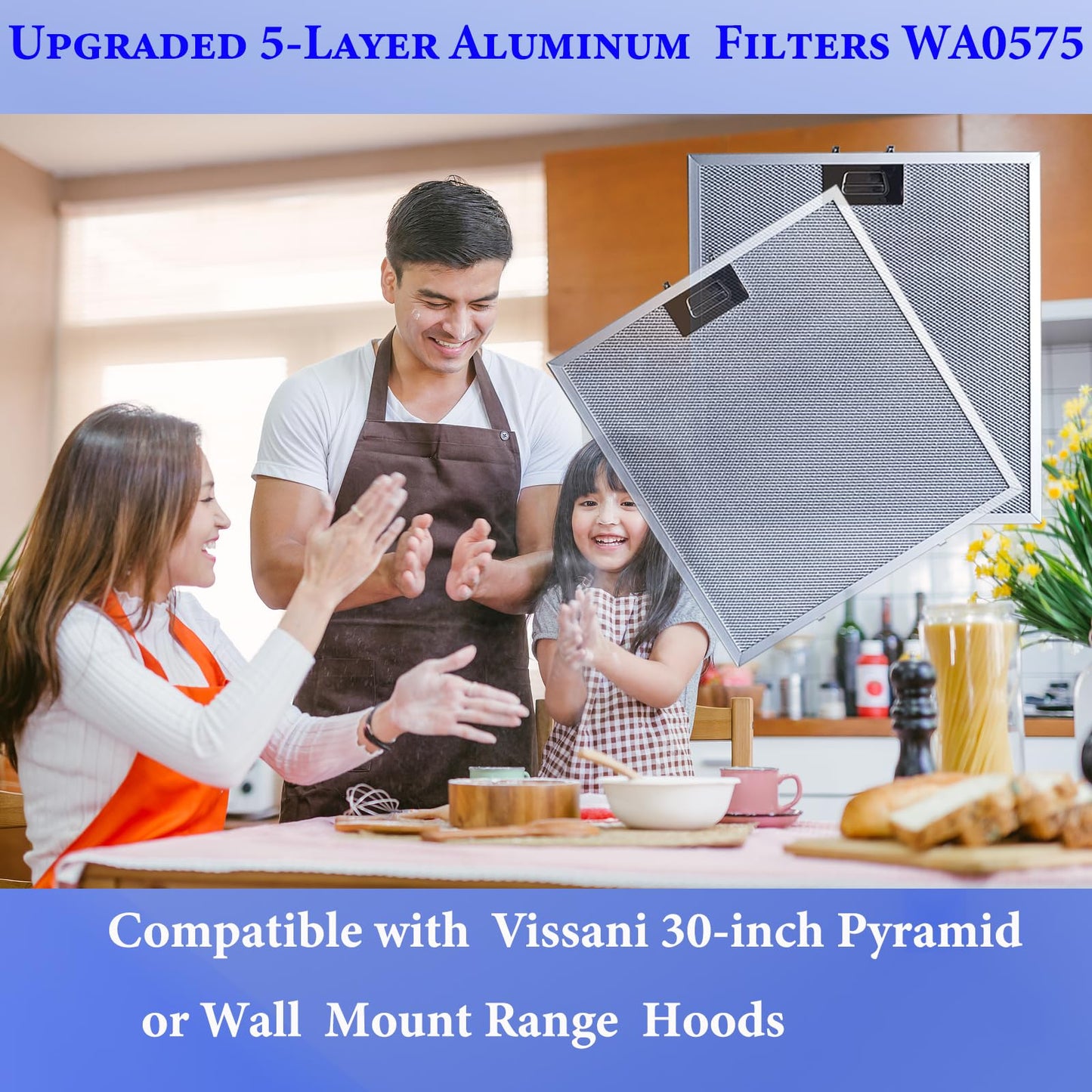 2-Pack WA0575 Range Hood Filters13.5" x 14.37" Fits COSMO COS-5U30 Vissani 30-inch Pyramid and WA0575 Wall Mount 5-Layer Stove Vent Grease Filter Replacement With Stainless Latch