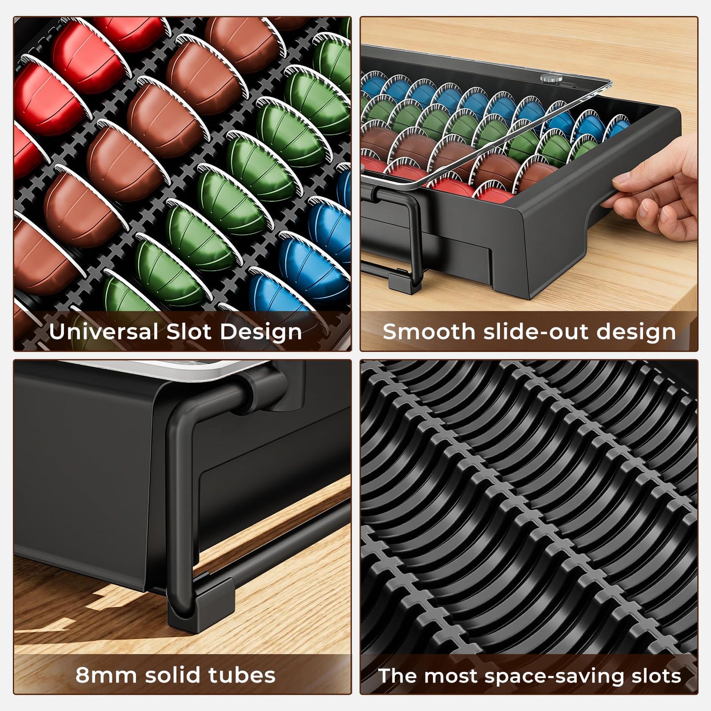 EVERIE Coffee Pod Drawer Organizer for Nespresso Machines,High-Capacity Storage for Vertuo Capsules,Smooth Pull-Out Design, Fits Under Coffee Makers (12”W x 16.5”D x 3.5”H)