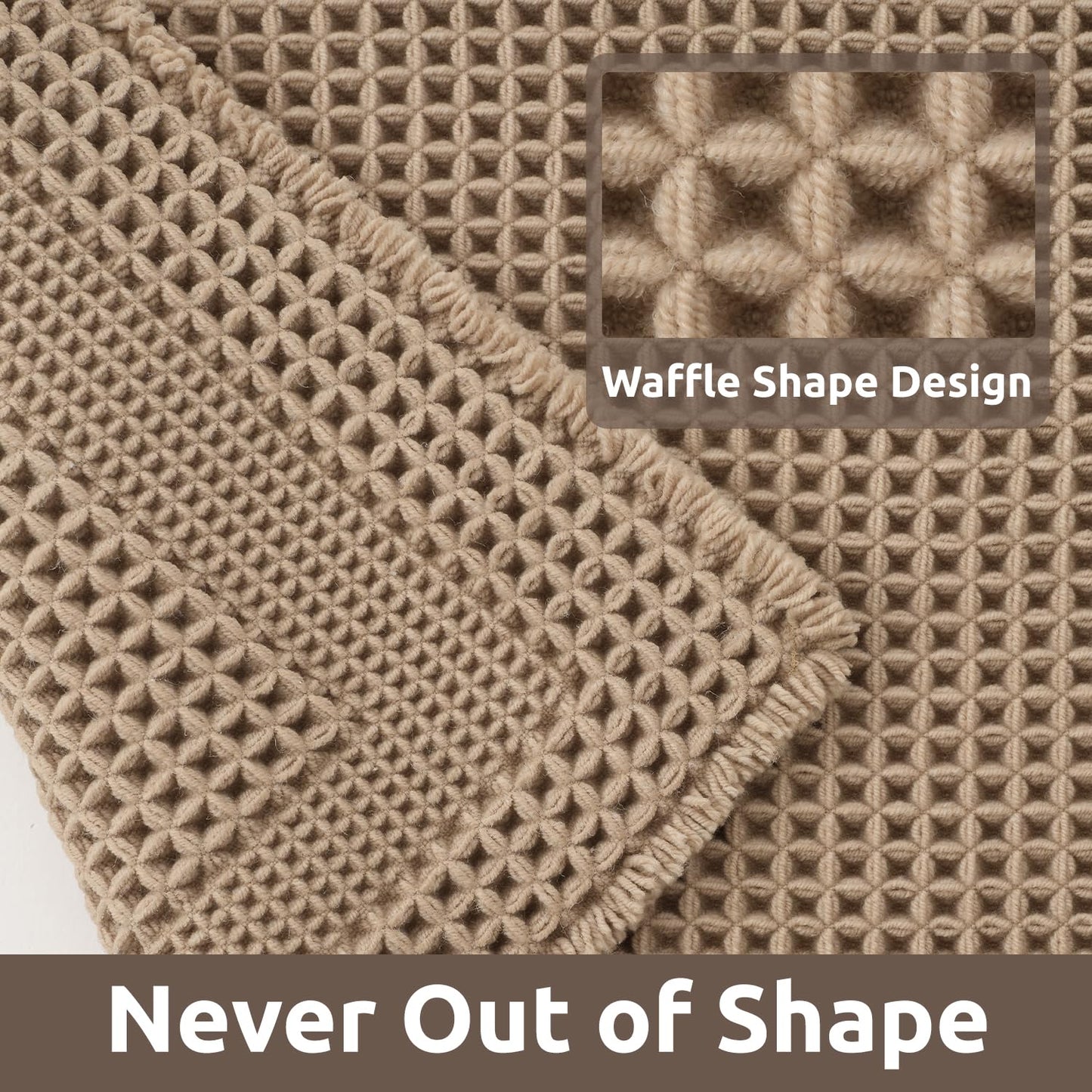 AMOAMI Waffle Bath-Mat, Absorbent Bath Mats for Bathroom Non Slip, Machine Washable Bathroom Rugs with Tassels Ultra Soft Boho Bath Rugs for Floor 2'x6'(24"x72") Beige