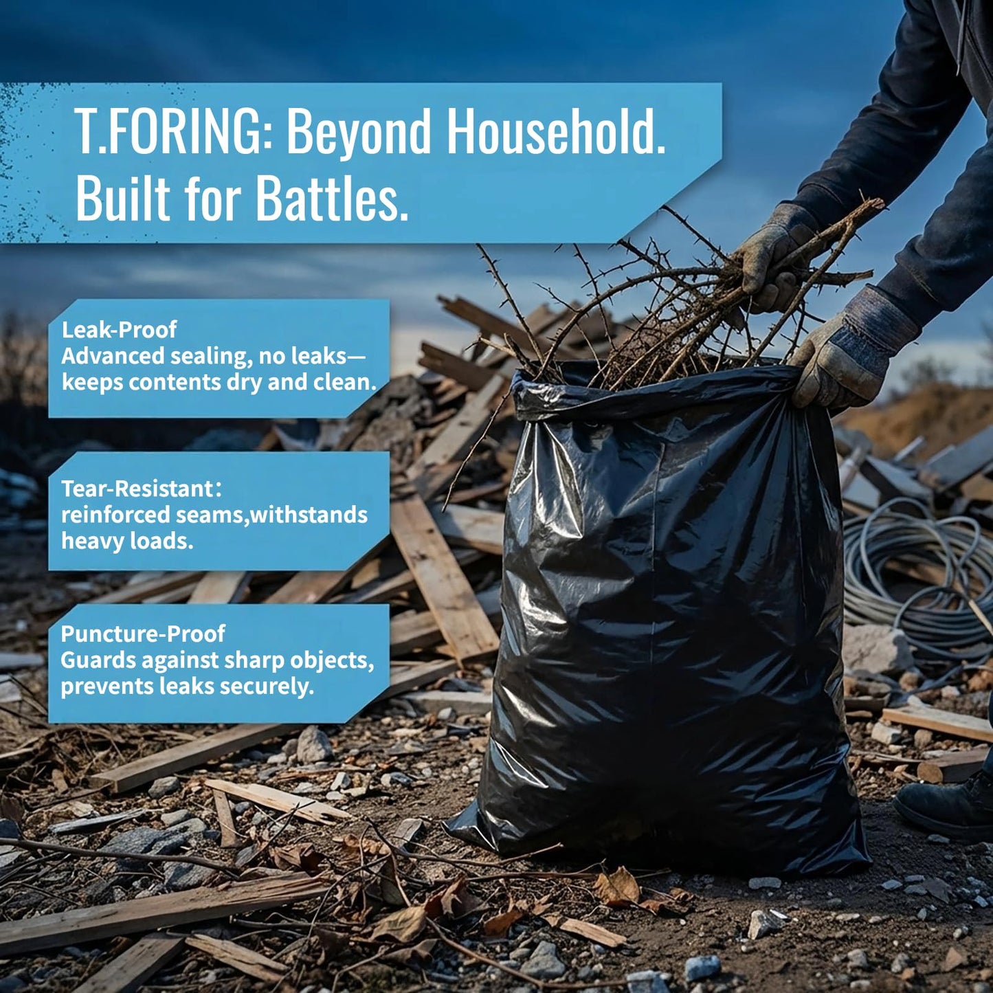 T.FORING 30-35 Gallon Trash Bags Heavy Duty 1.5 Mil - 31" x 39" 100 Count Large Black Garbage Bags 30+ Gallon Strong Plastic Trash Can Liners for Home Kitchen Commercial Lawn and Leaf