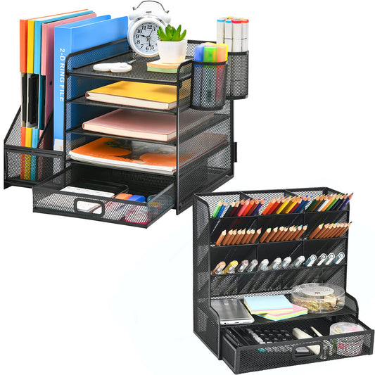Marbrasse 5-Tier Paper Letter Tray Organizer +Multi-Functional Pen Holder