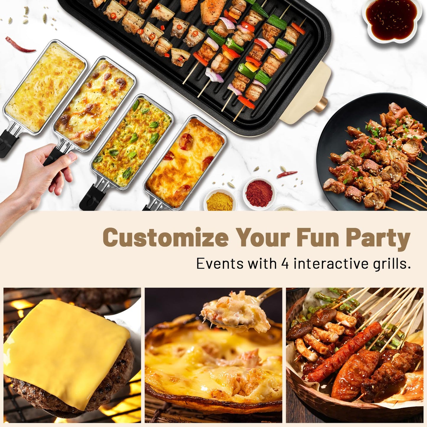 Pukomc Electric Indoor Grill,2 in 1 Indoor Grills for Kitchen with Grill Net & Non-Stick Cooking Removable Plate, Temperature Control, Dishwasher Safe, 1800W Large Smokeless Griddle