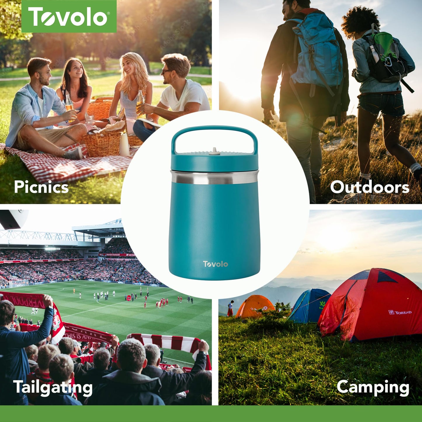 Tovolo Insulated Food Container 2 Quart Food Traveler Thermos for Hot Food and Cold Food Stainless Steel Double Wall Vacuum Insulated Spill Proof Airtight Lid Dishwasher Safe BPA Free Marine Blue