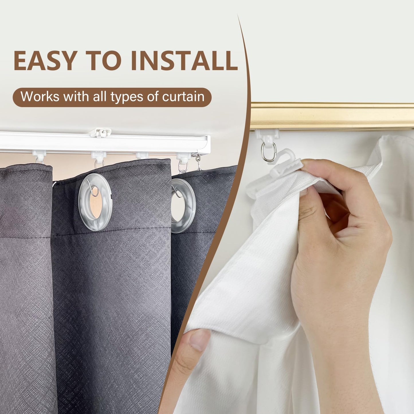 MaKefeile Ceiling Curtain Tracks Ceiling Mounted Heavy-Duty Curtains Rails Room Divider Curtain Track for Living Bedroom Shower Privacy RV Garage Divider Track and Hooks, Black 9ft.