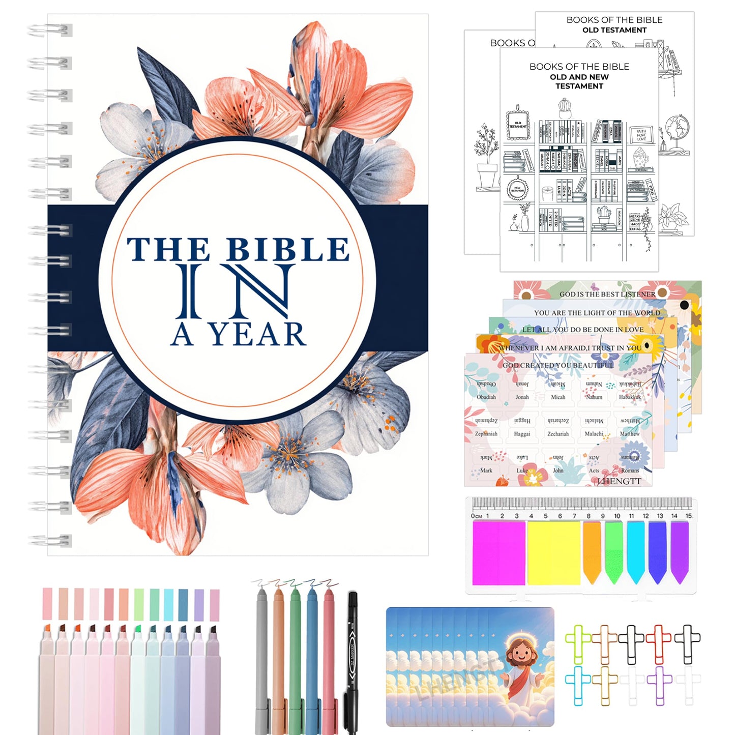 A Year of Bible Study Kit– 52-Week Scripture Reading Journal Set, Christian Devotional Planner for Women, Guided Faith Notebook (M (5.5 x 8.25 inch))