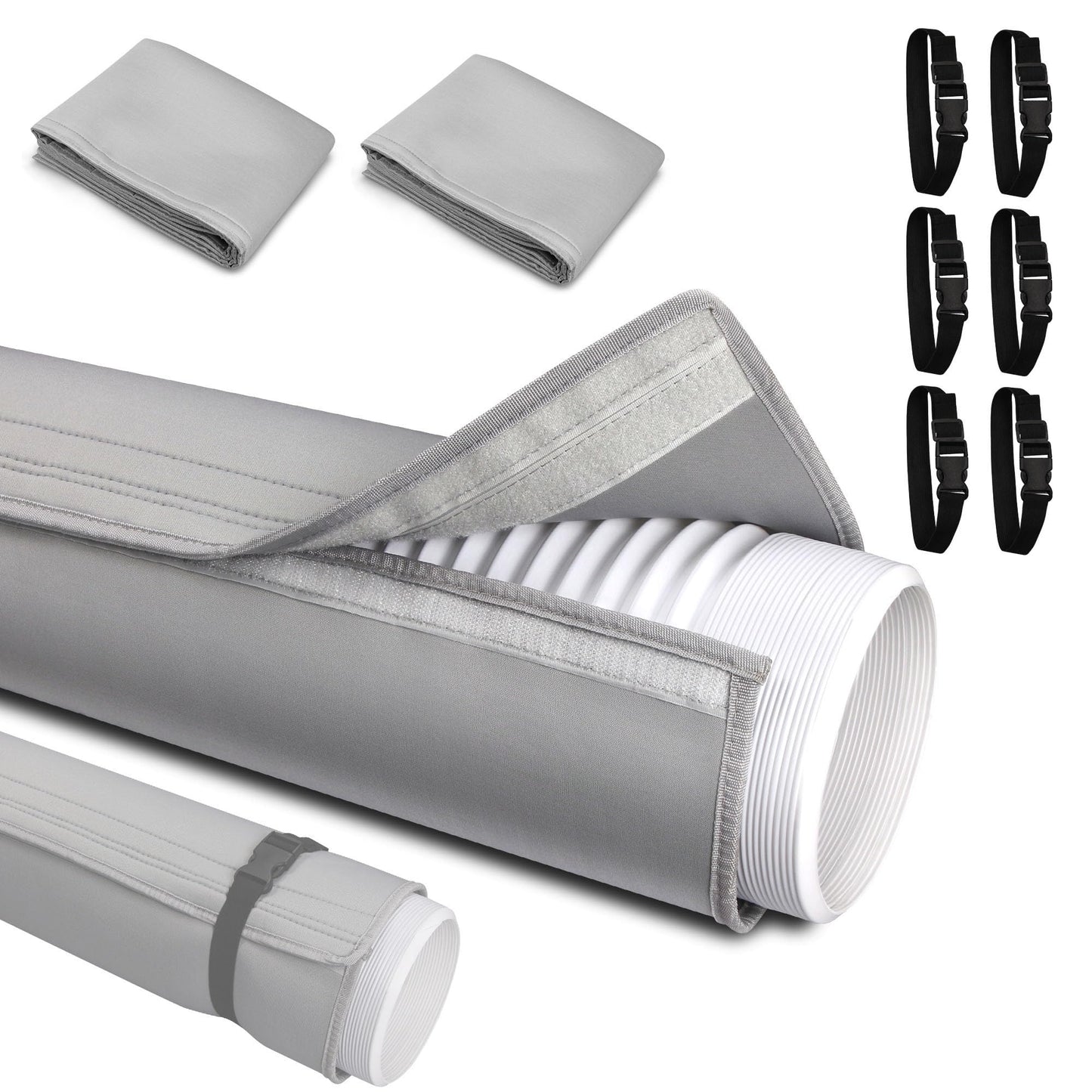2 Pcs Portable AC Hose Insulation Sleeve - Insulated Cover Wrap for 5"-5.9" Diameter Exhaust Hoses with 6 Adjustable Buckle Straps for Easy Installation, Heat Reduction & Energy Saving