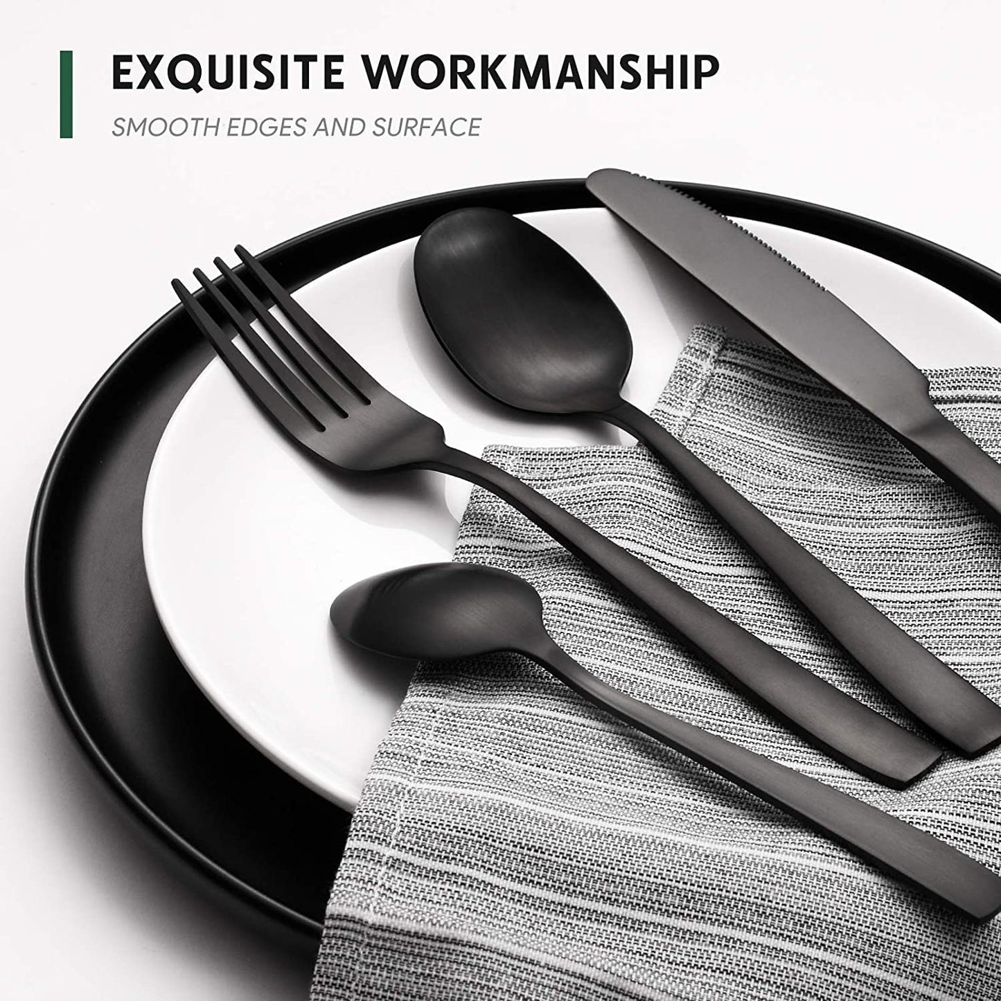 Hiware 48-Piece Matte Black Silverware Set with Steak Knives, Black Flatware Set for 8, Stainless Steel Tableware Cutlery Set, Utensil Sets for Kitchen