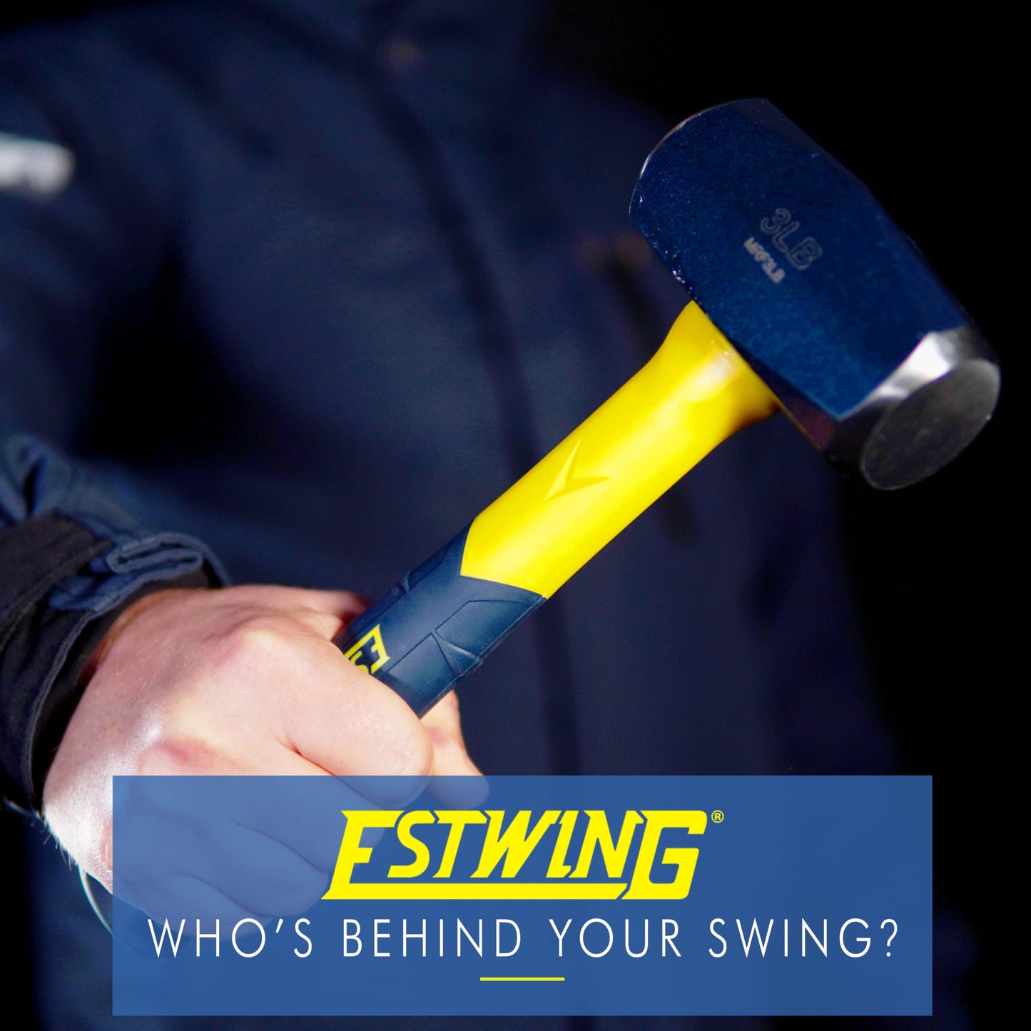 ESTWING Sure Strike Drilling/Crack Hammer - 3-Pound USA Made Sledge with Fiberglass Handle & No-Slip Cushion Grip - MRF3LB