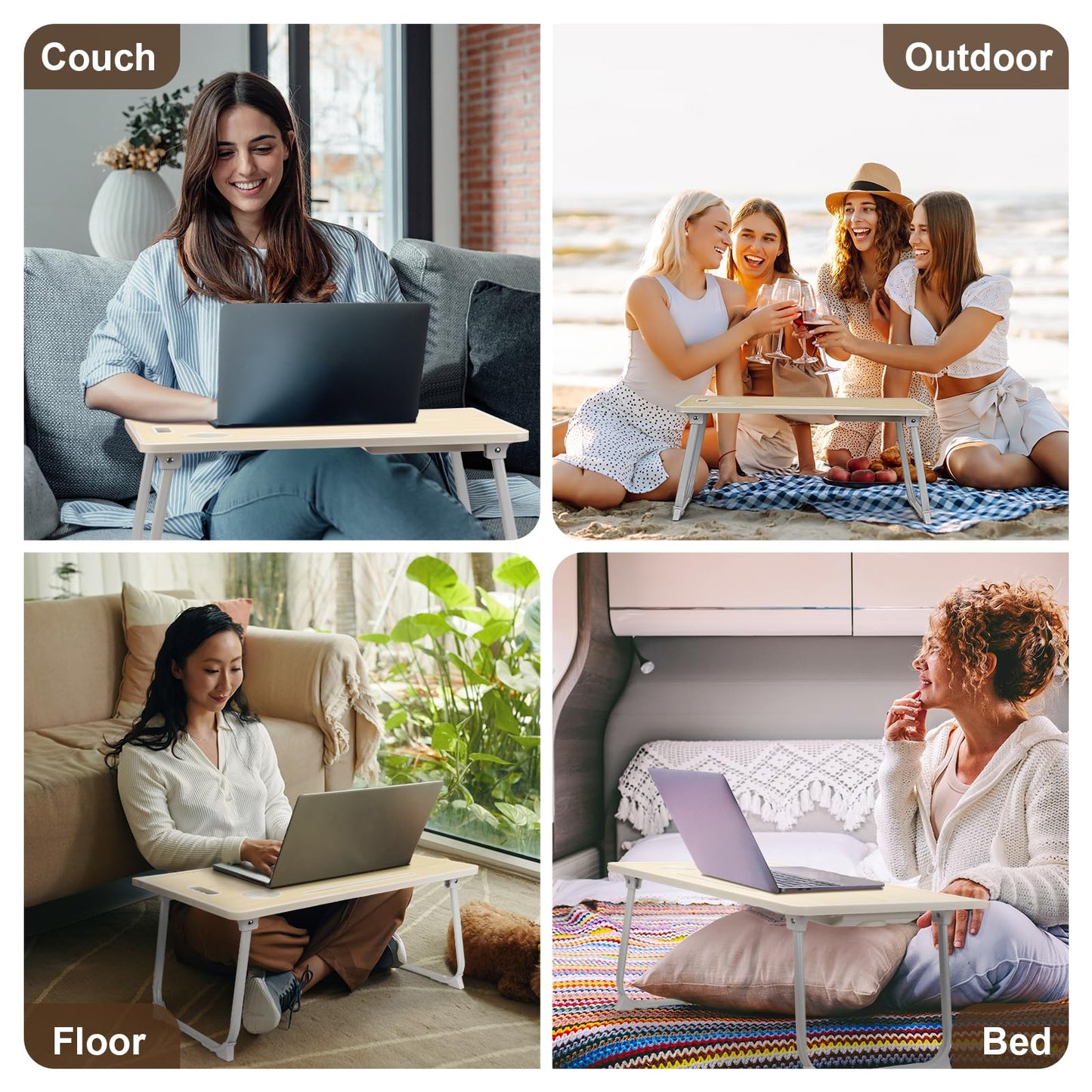 Amaredom Laptop Bed Desk Tray Bed Table, Foldable Portable Lap Desk Notebook Stand Reading Holder with Storage Drawer and Cup Holder for Eating Breakfast on Bed/Couch/Sofa-White Maple
