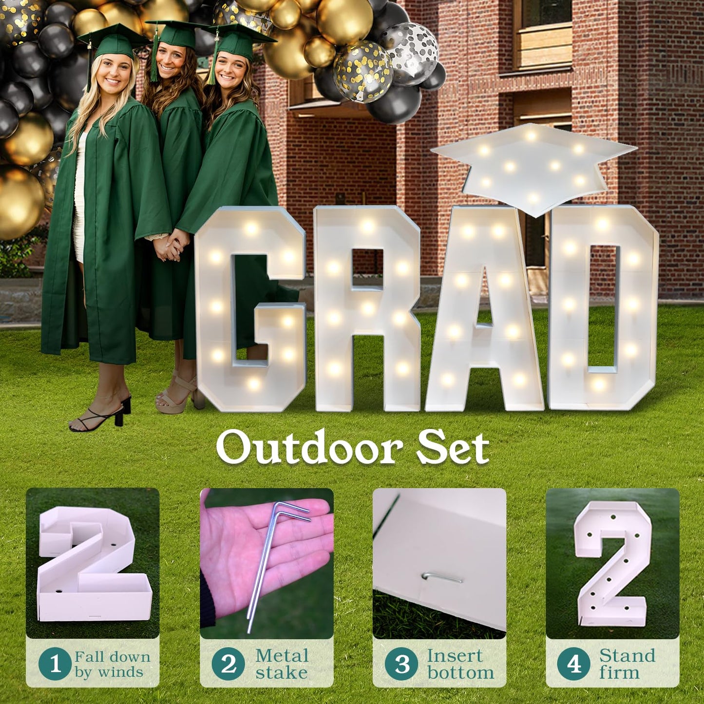 2026 Graduation Party Decorations - 2.3FT Pre-Cut GRAD Marquee Letters Sign with Light - Mosaic Foam Board Includes Glue Gun Balloons for Kindergarten Preschool College Prom
