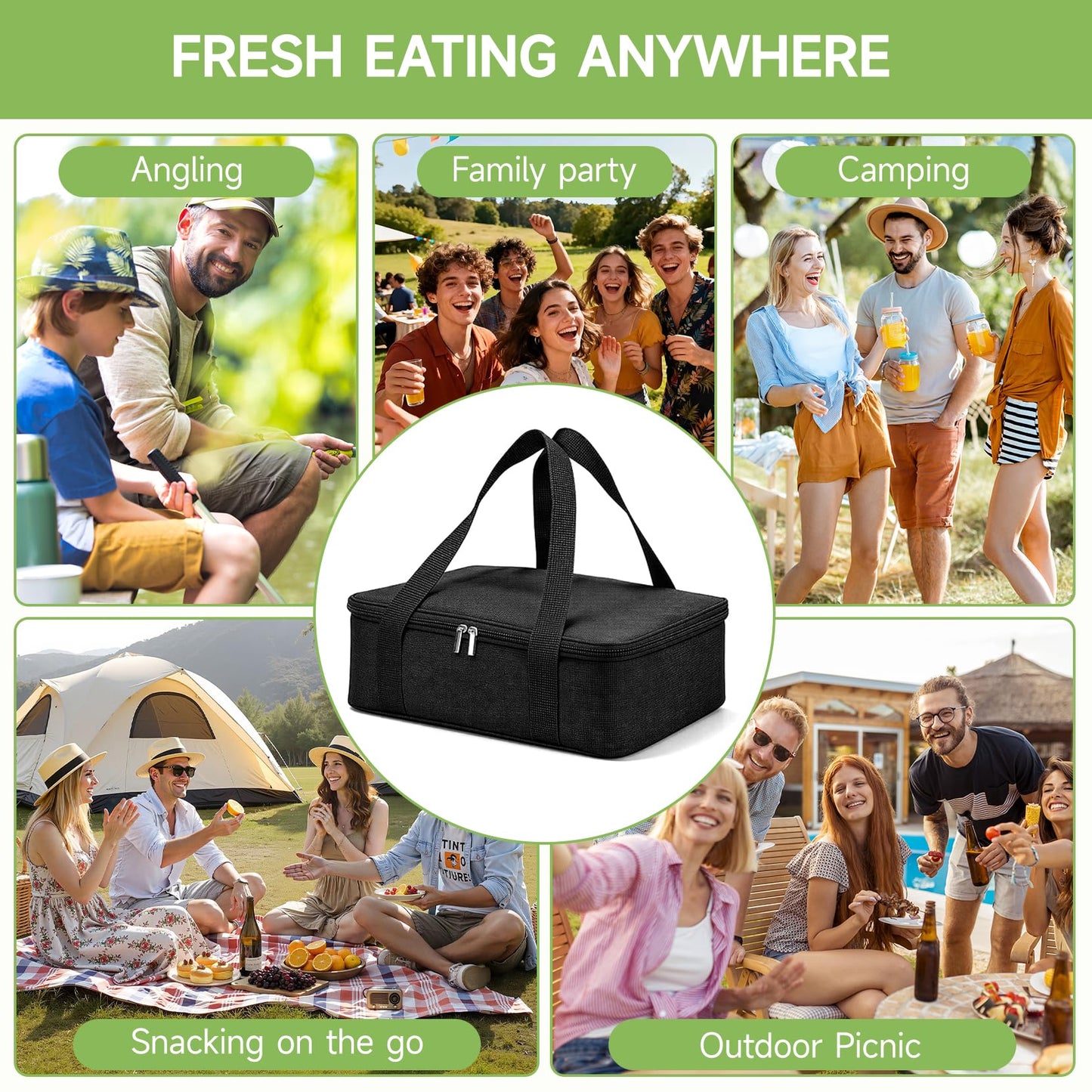 ERABAY Chilled Portable Snackle Box container, Divided Serving Tray, Beach Essentials Insulated Container with Reusable Ice Pack & Bag – Keep Food Hot or Cold On the Go for Adult