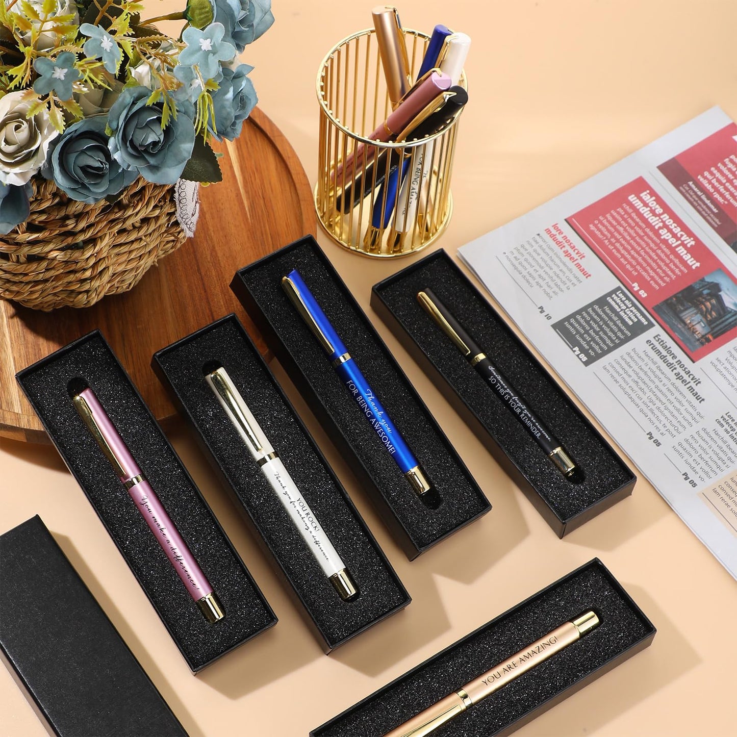 PerKoop 30Set Fathers Day Thank You Pen Employee Appreciation Ballpoint Pen with Engraved Inspirational Quote with Box for Teacher CNA Week End of Year Graduation Gift Black Ink(Multicolor,Mixed)
